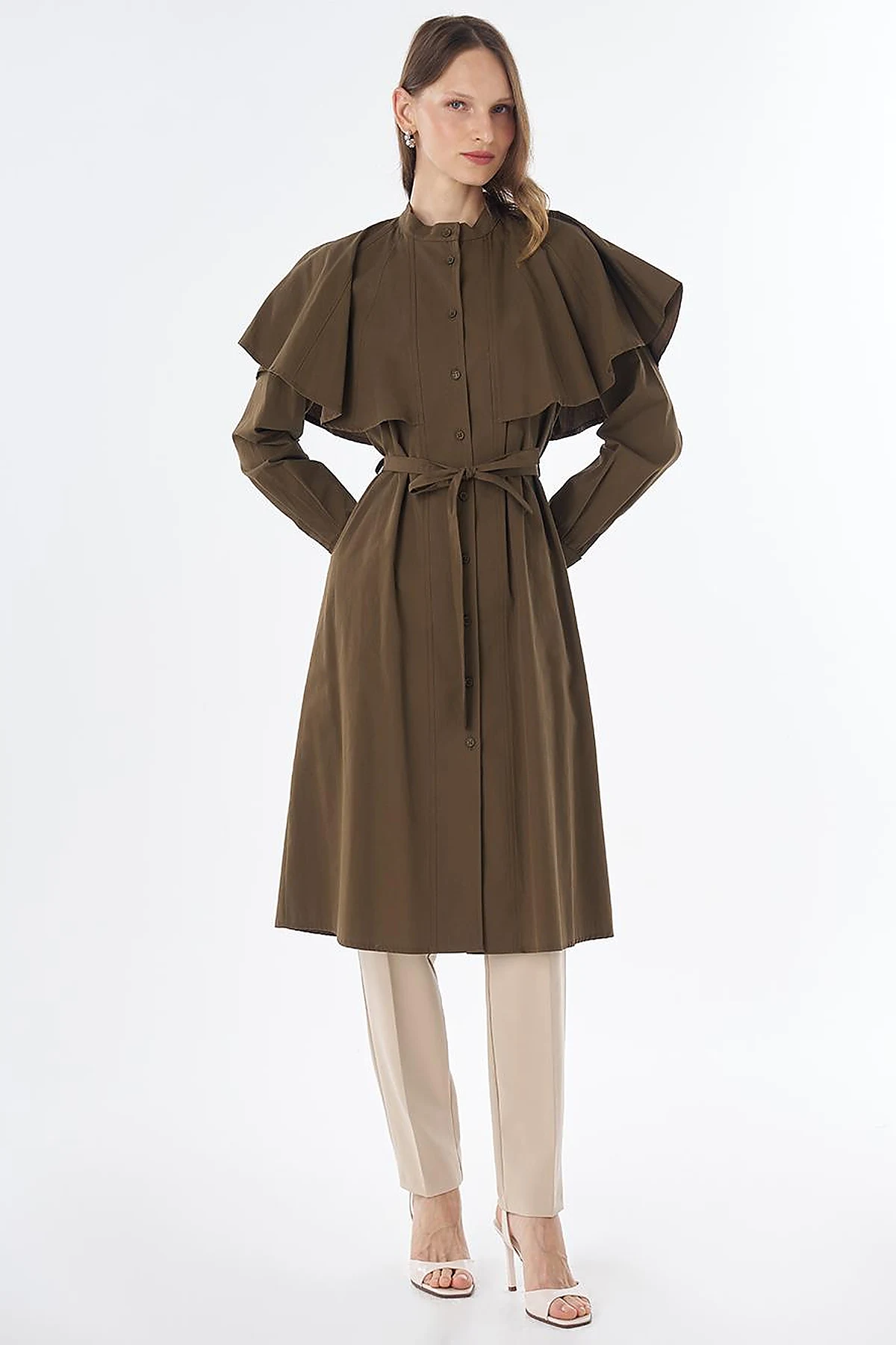 Cape-Detail Long Tunic – Khaki