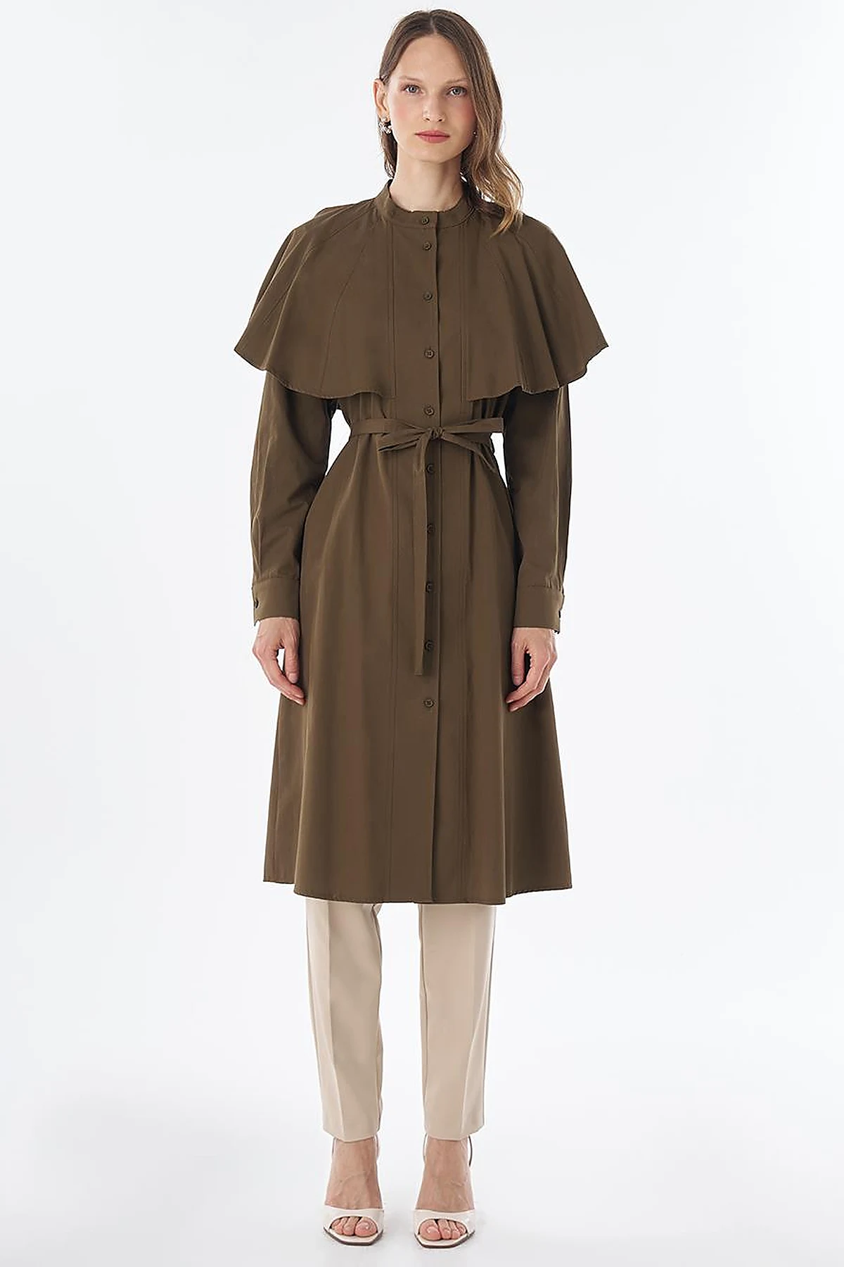Cape-Detail Long Tunic – Khaki