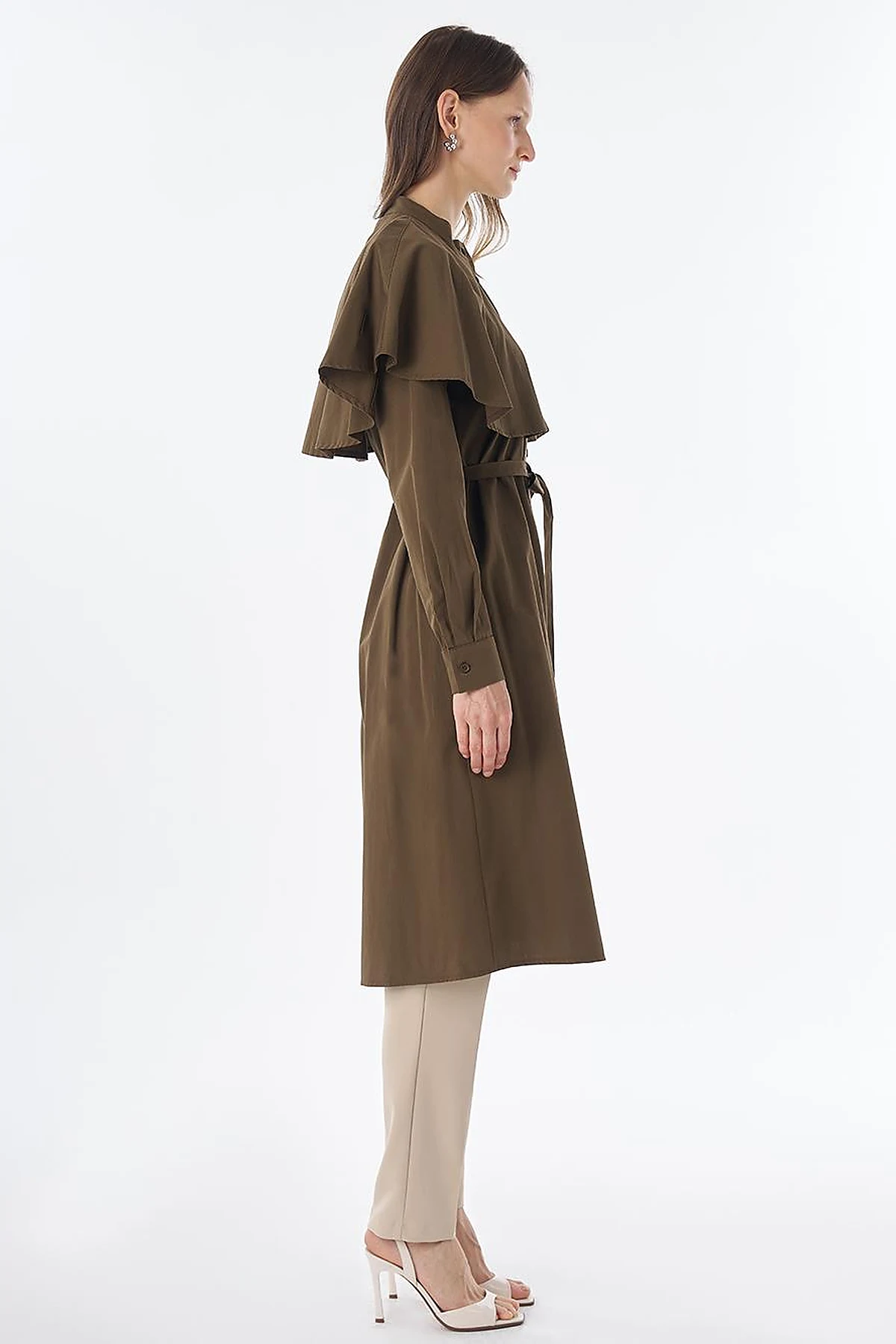 Cape-Detail Long Tunic – Khaki