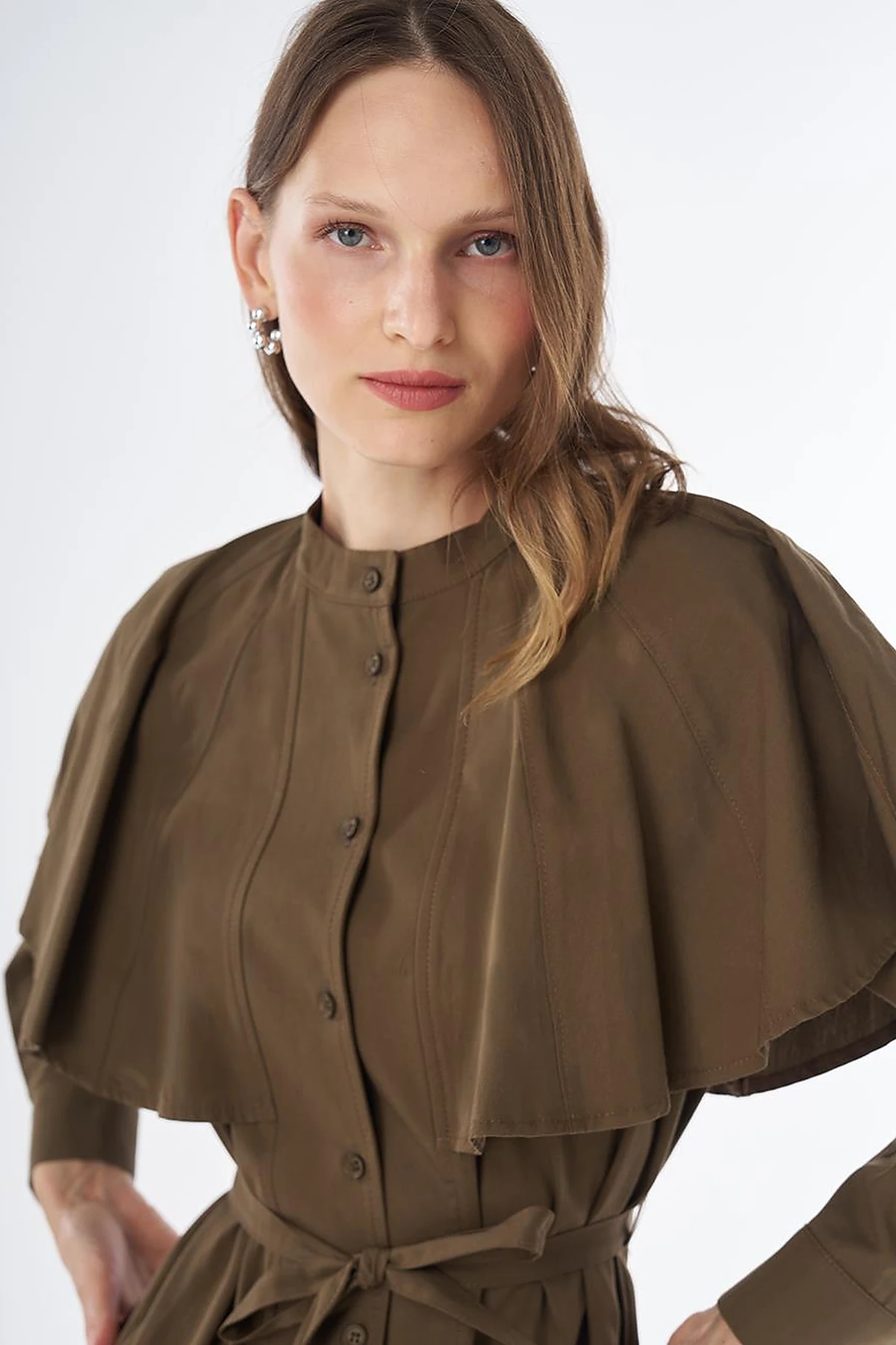 Cape-Detail Long Tunic – Khaki