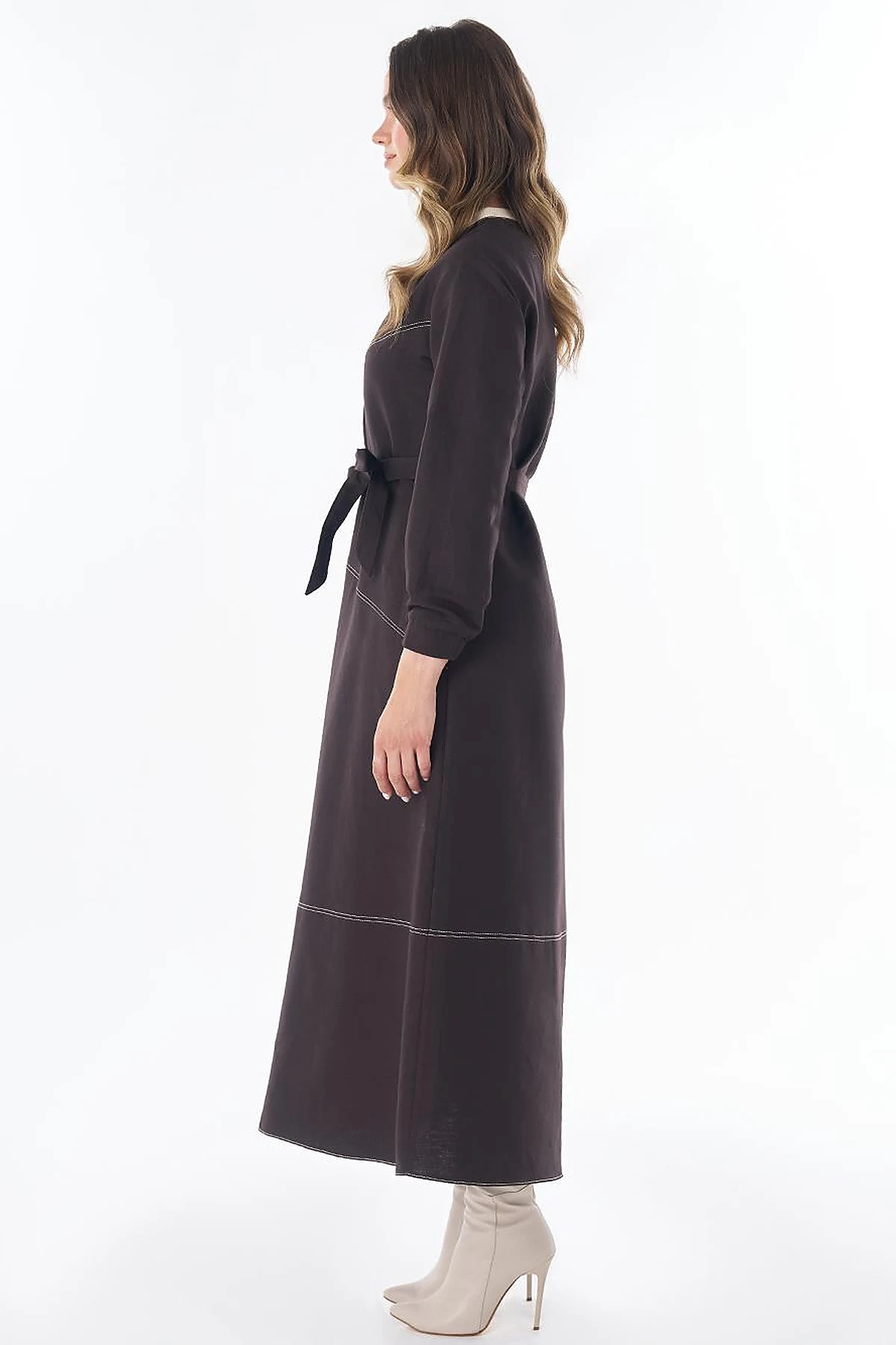 100% Cotton Piece Stitched Dress Brown