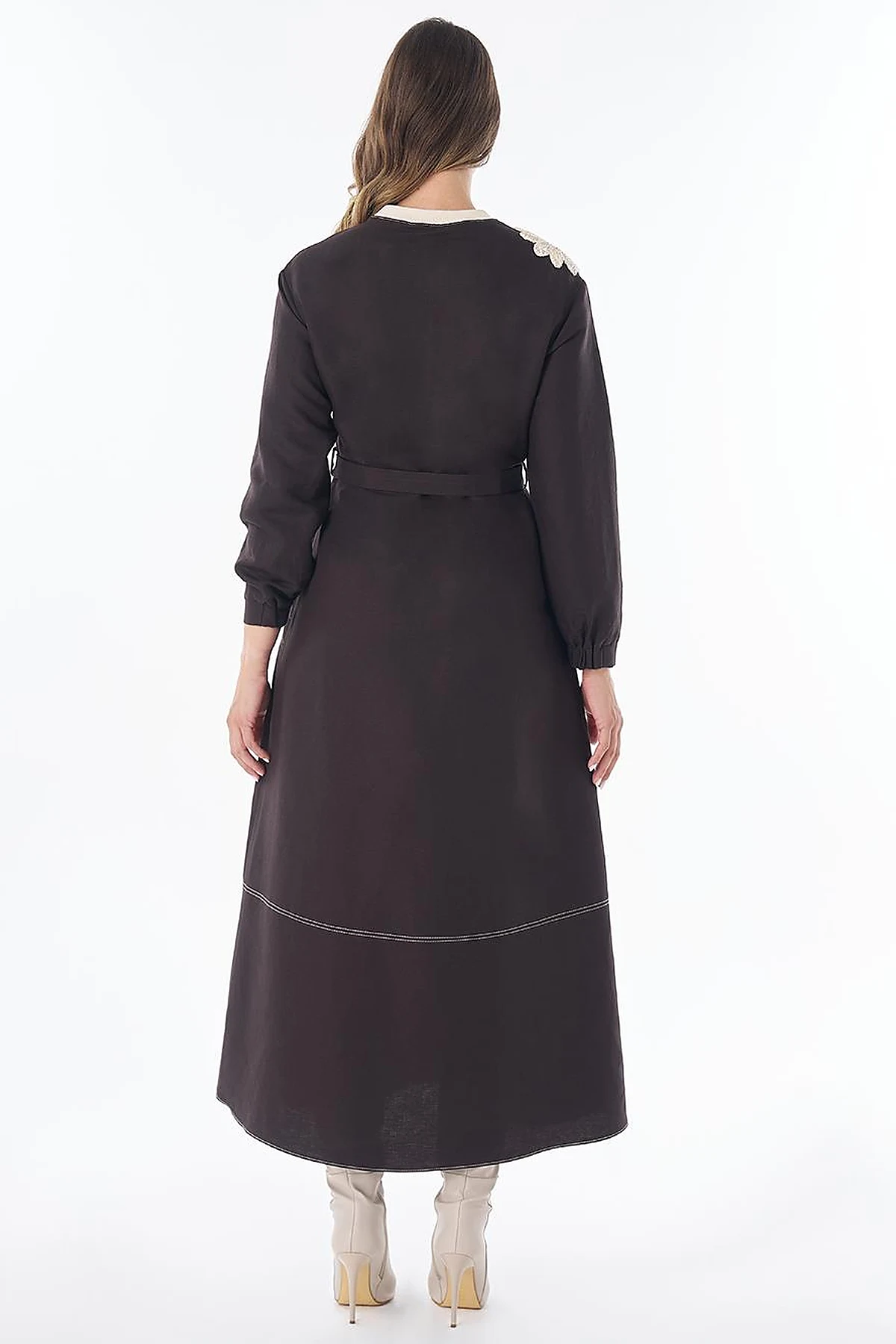 100% Cotton Piece Stitched Dress Brown
