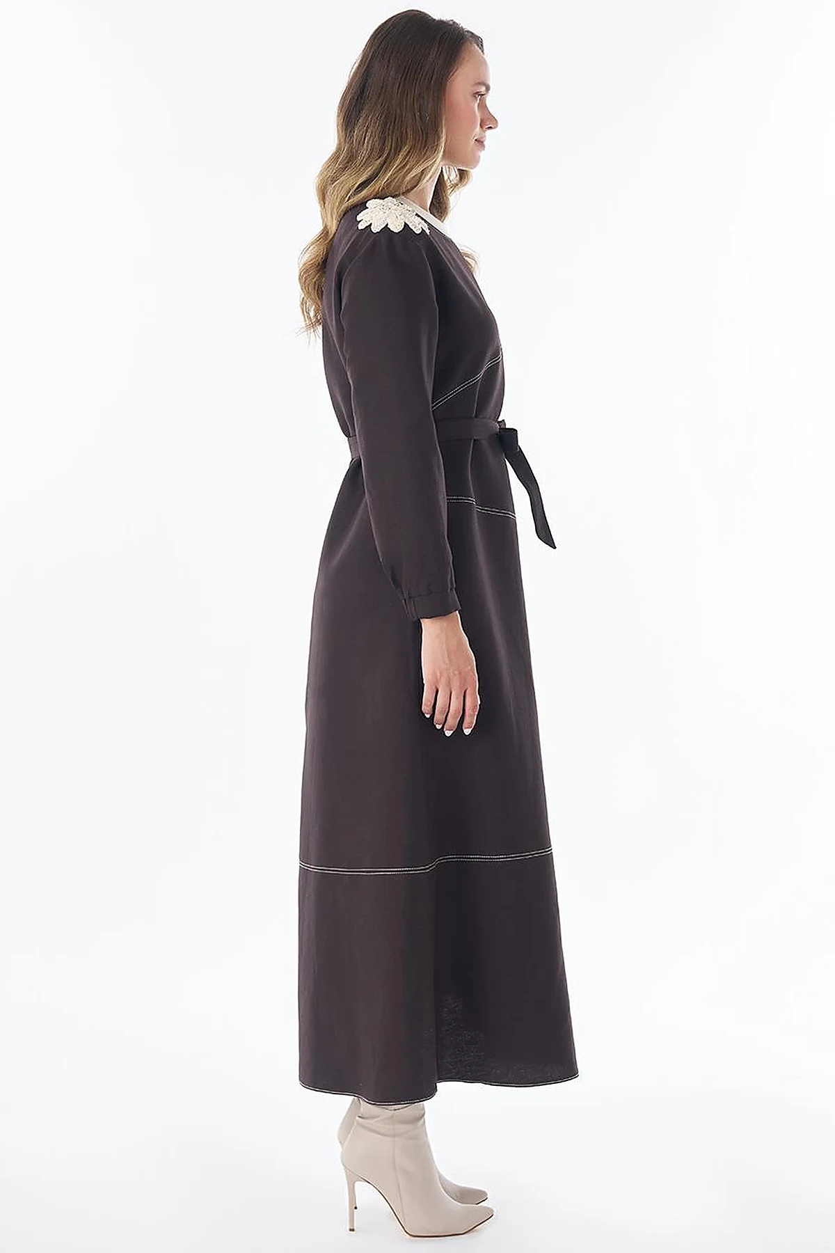 100% Cotton Piece Stitched Dress Brown