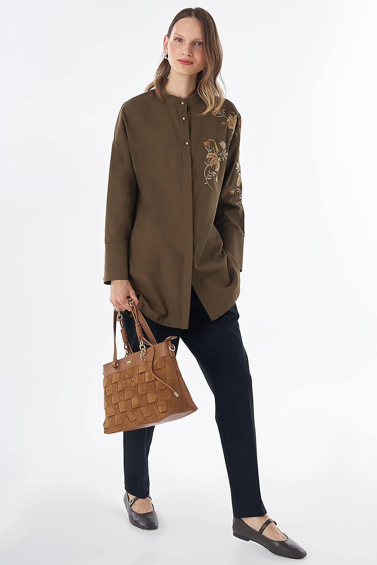 100% Cotton Mandarin Collar Tunic – Dark Khaki