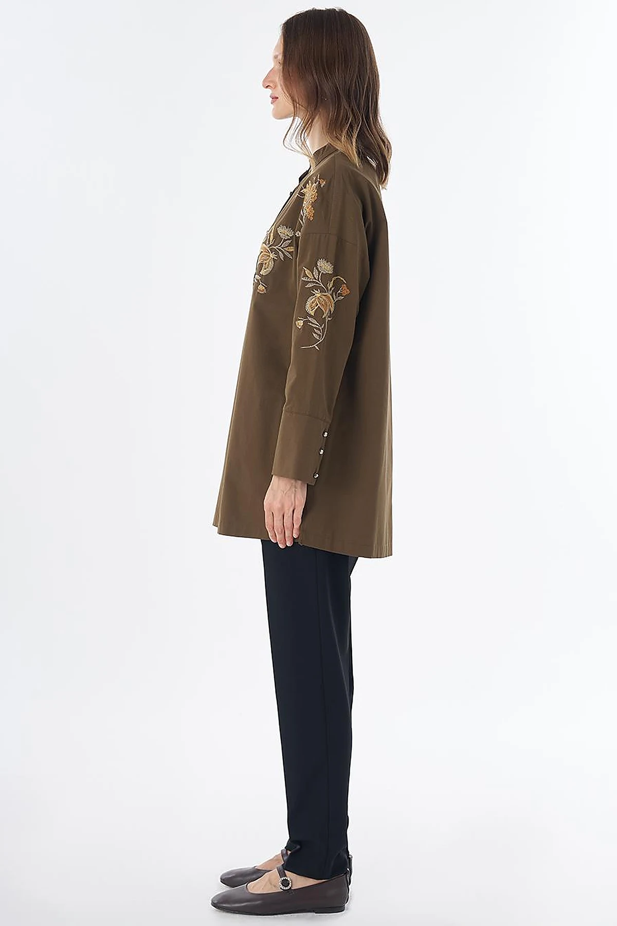 100% Cotton Mandarin Collar Tunic – Dark Khaki