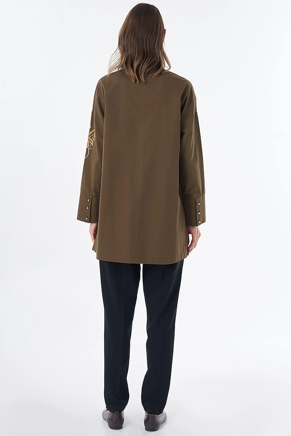 100% Cotton Mandarin Collar Tunic – Dark Khaki
