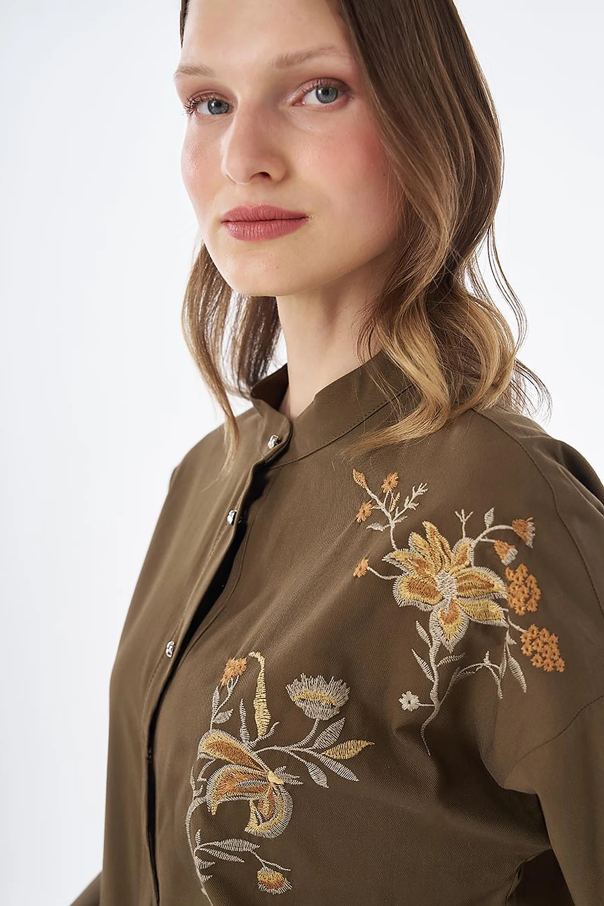 100% Cotton Mandarin Collar Tunic – Dark Khaki