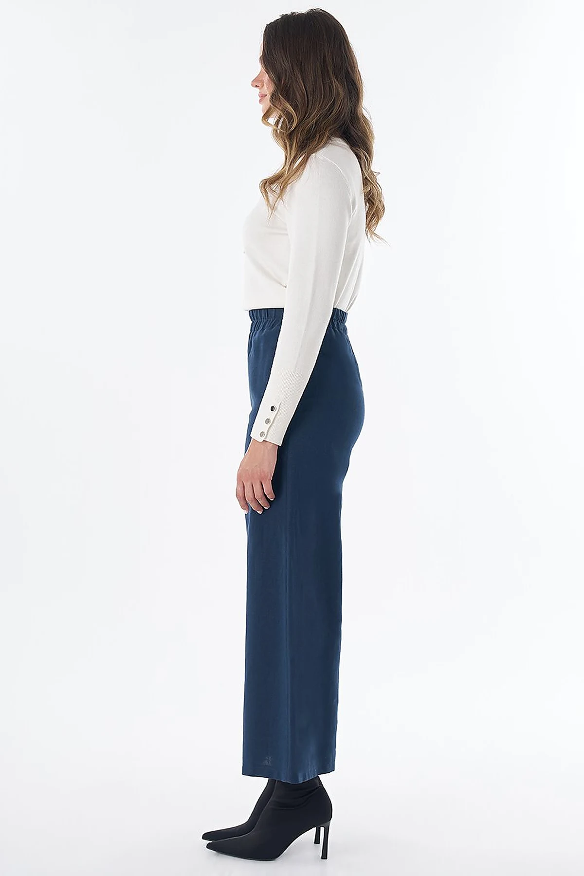 Wide-Leg Cotton Linen Pants – Dark Navy