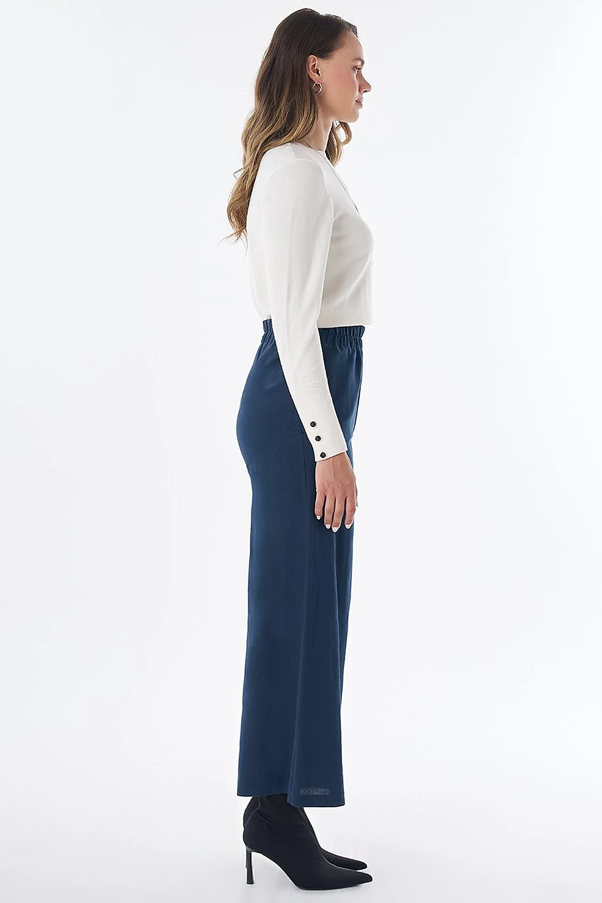 Wide-Leg Cotton Linen Pants – Dark Navy
