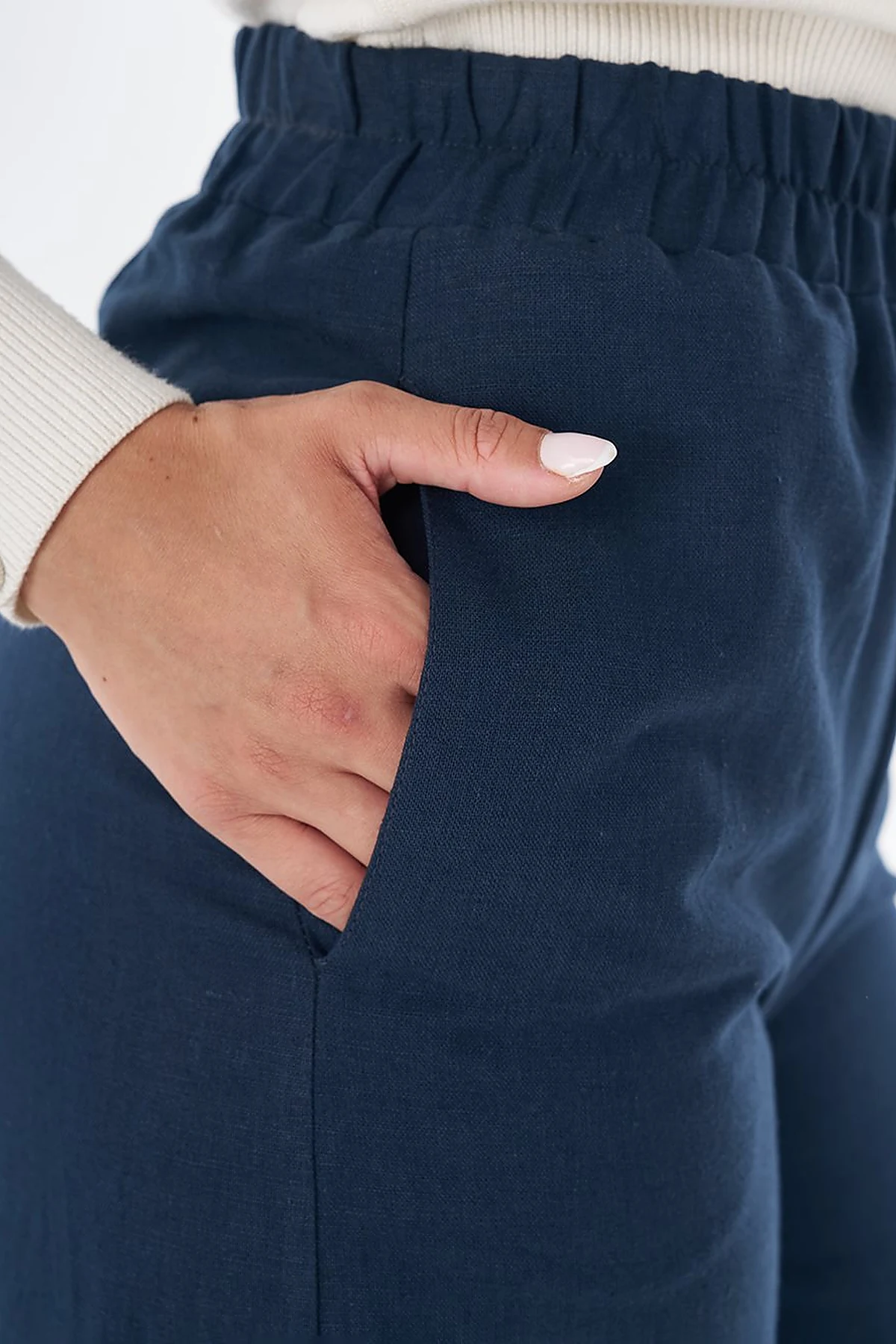 Wide-Leg Cotton Linen Pants – Dark Navy