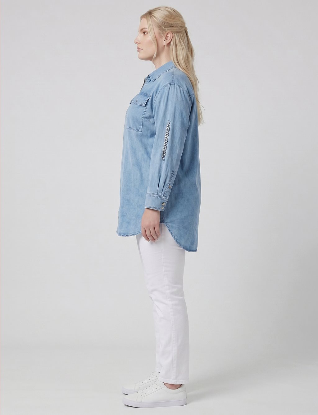 Zip-Up Chain Detail Blouse Blue