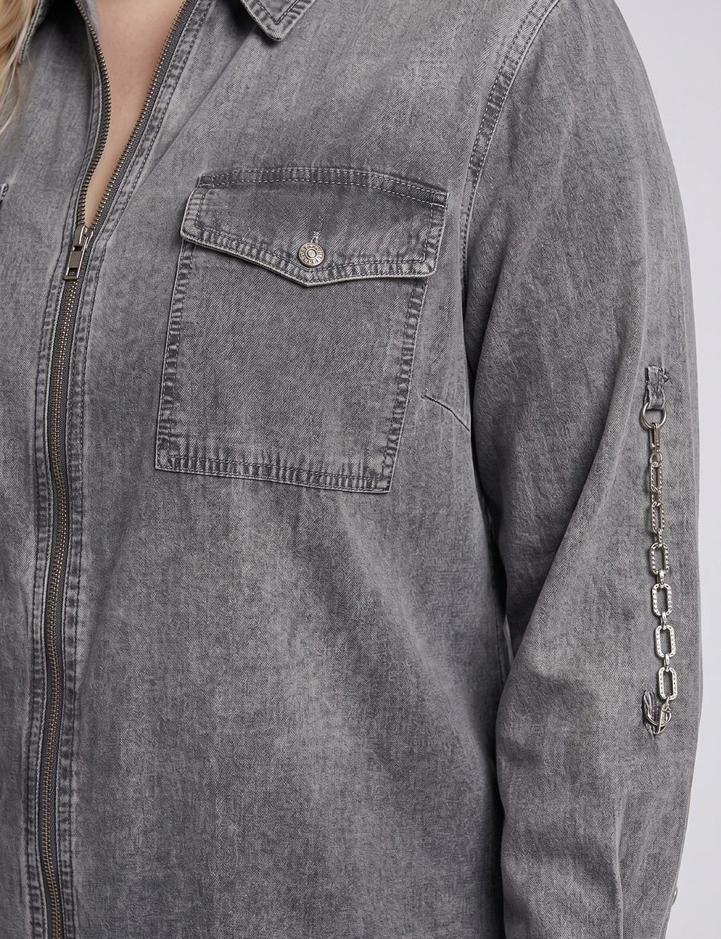 Zip-Up Chain Detail Blouse Black