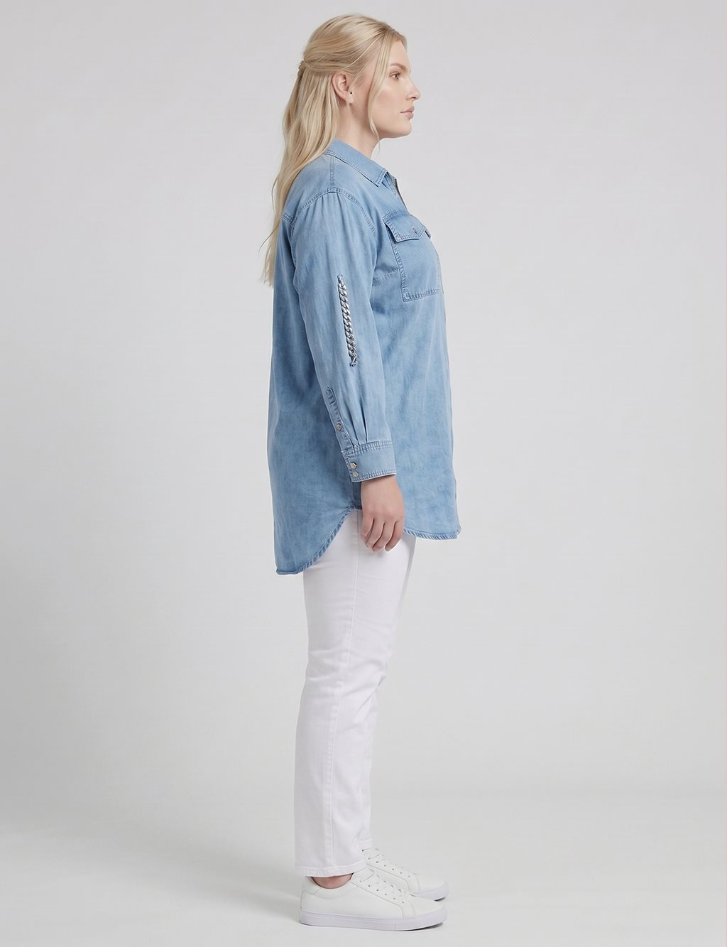 Zip-Up Chain Detail Blouse Blue