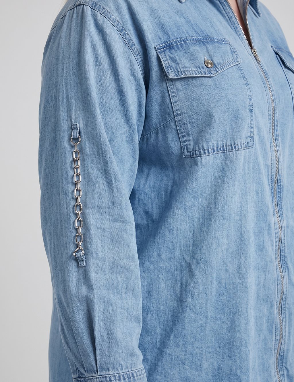 Zip-Up Chain Detail Blouse Blue