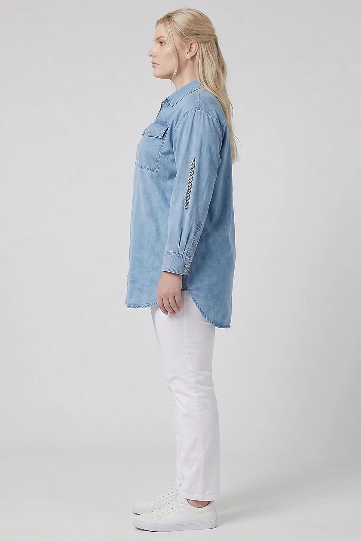 Zip-Up Chain Detail Blouse Blue
