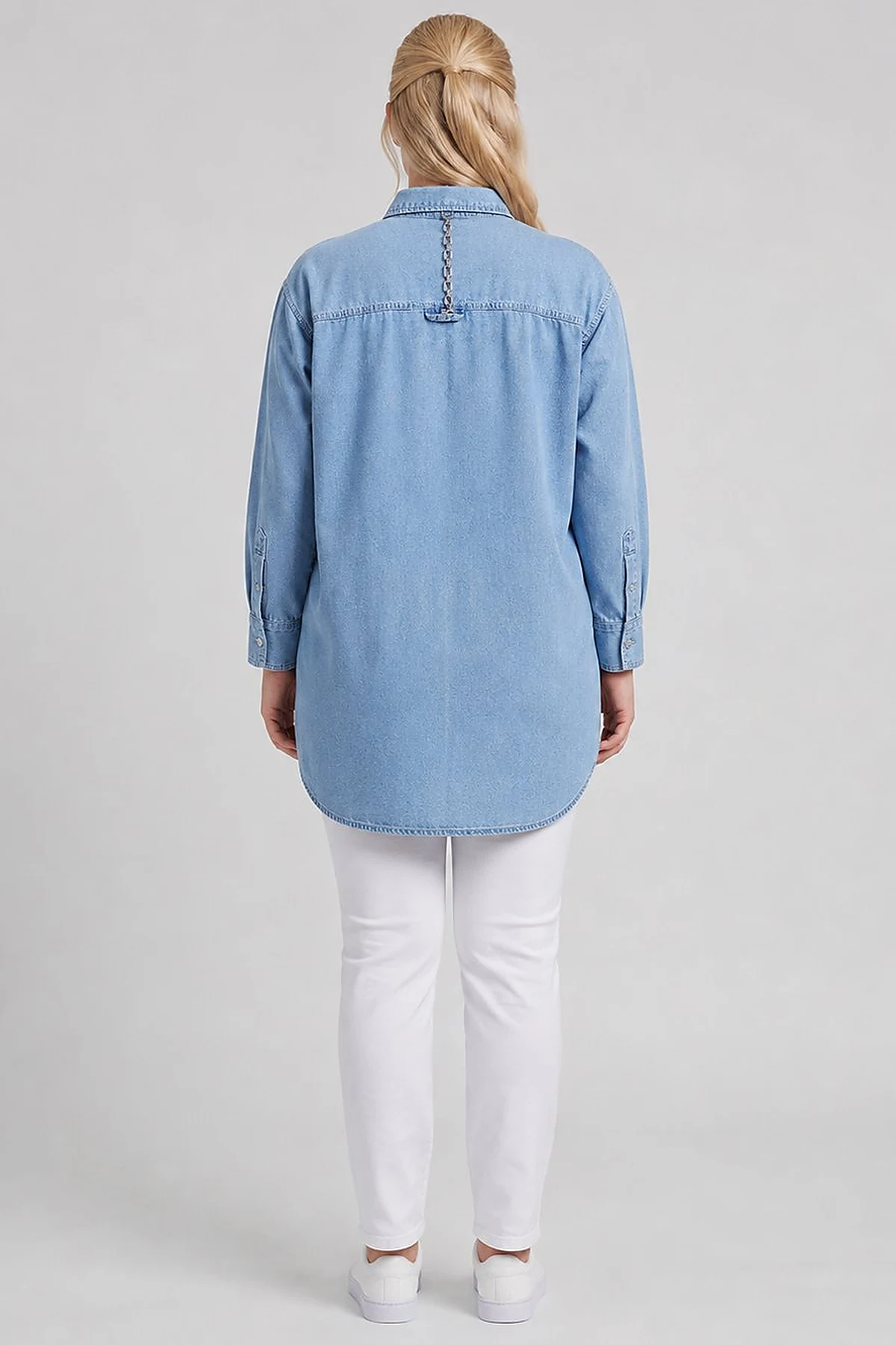 Zip-Up Chain Detail Blouse Blue