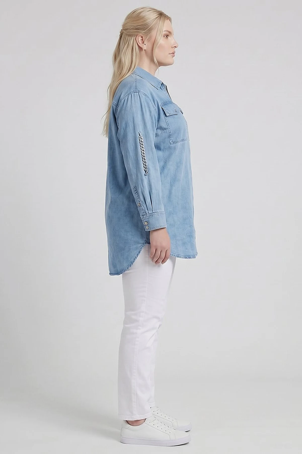 Zip-Up Chain Detail Blouse Blue