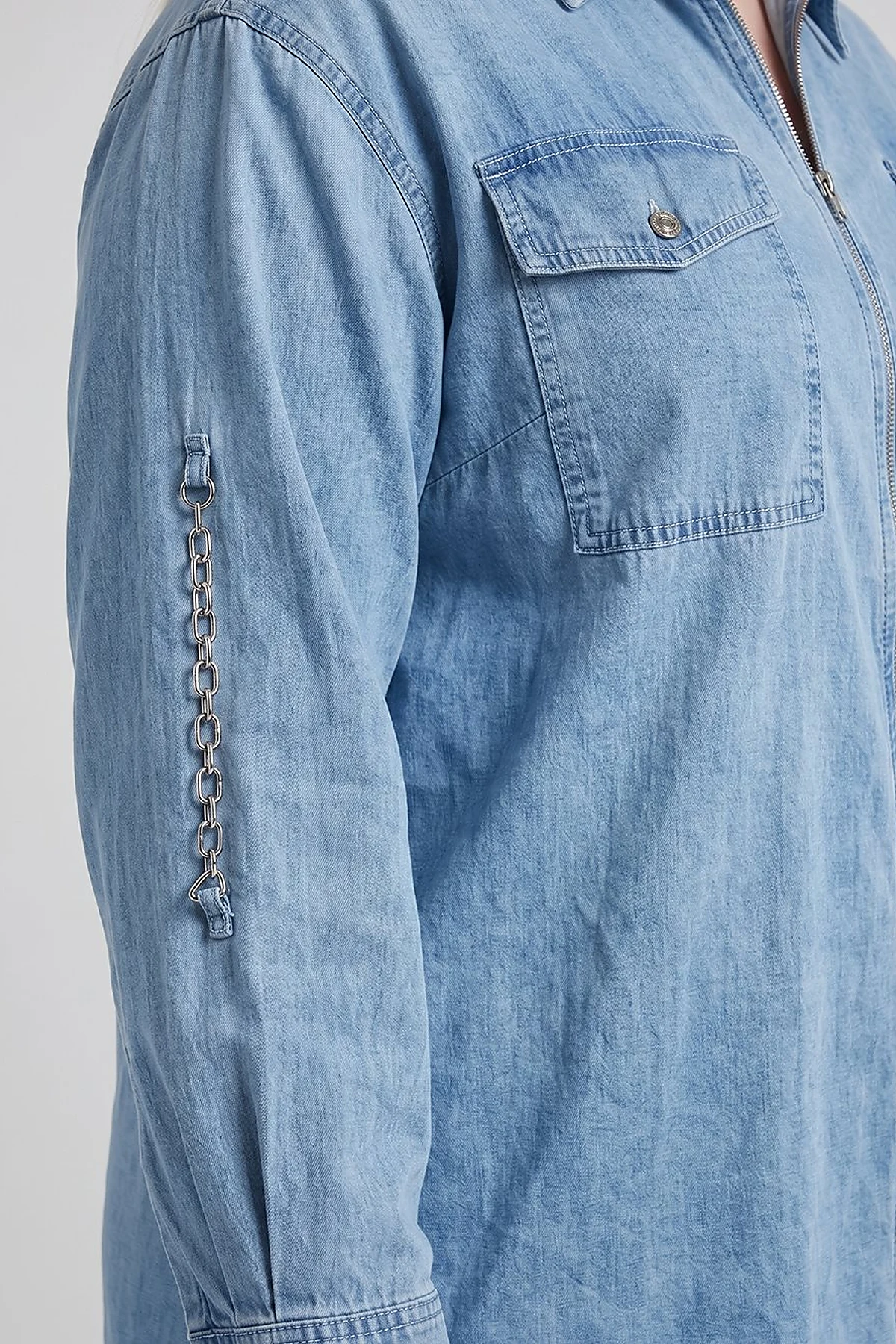 Zip-Up Chain Detail Blouse Blue