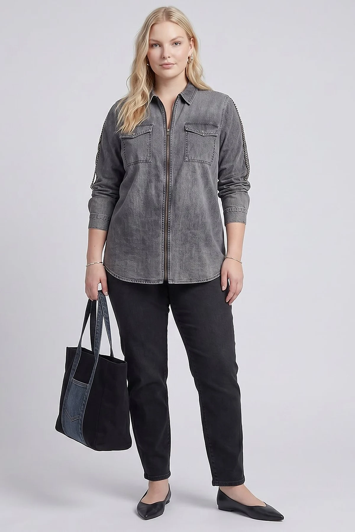 Zip-Up Chain Detail Blouse Black