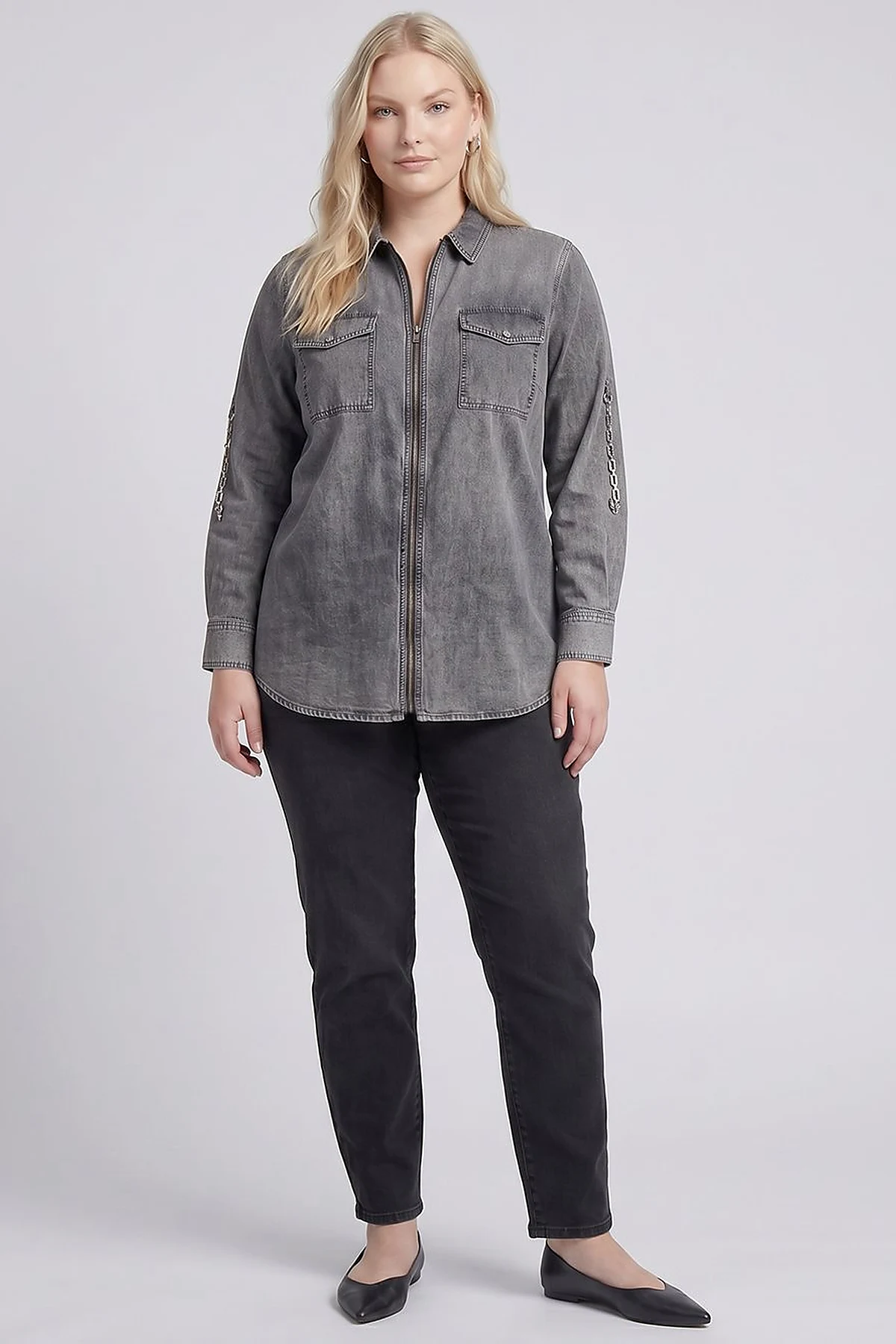 Zip-Up Chain Detail Blouse Black