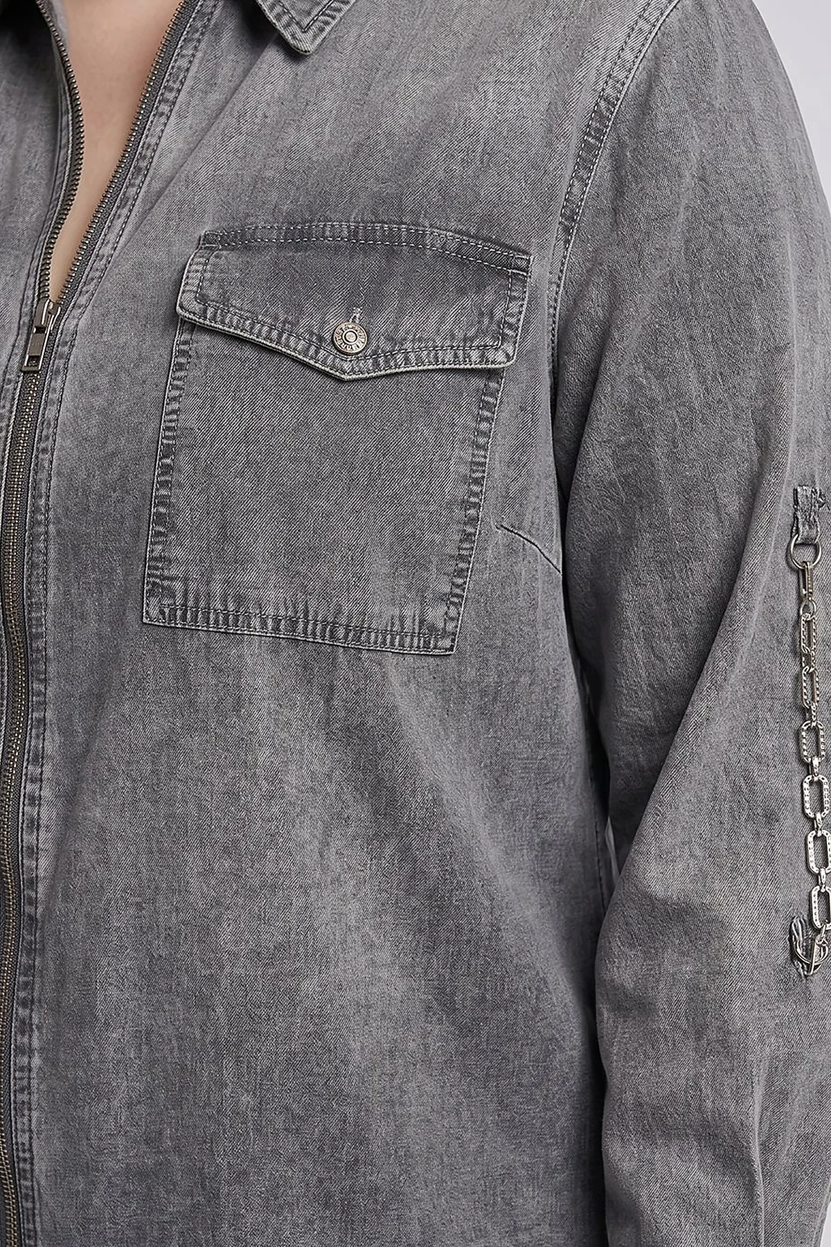 Zip-Up Chain Detail Blouse Black