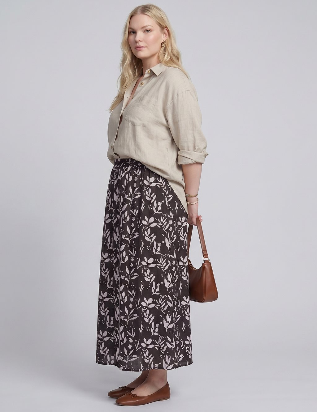 Floral Print Skirt – Brown
