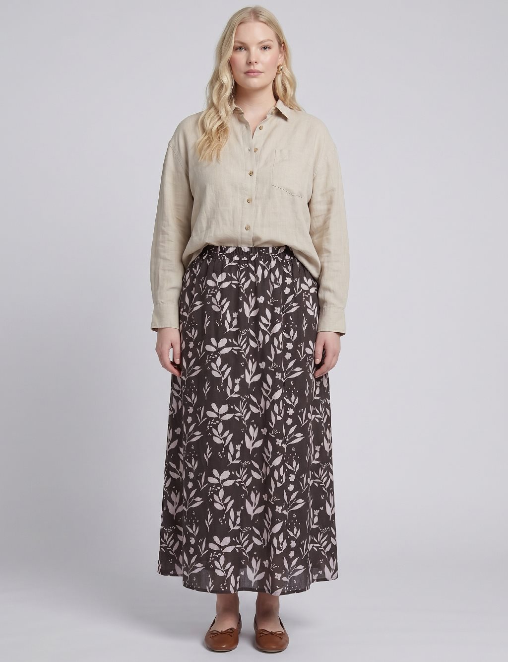 Floral Print Skirt – Brown