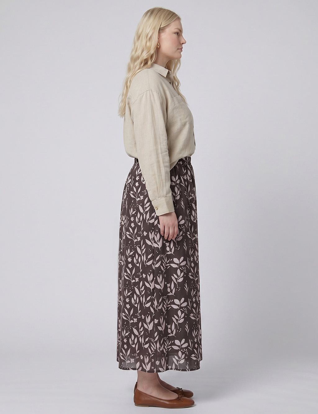 Floral Print Skirt – Brown
