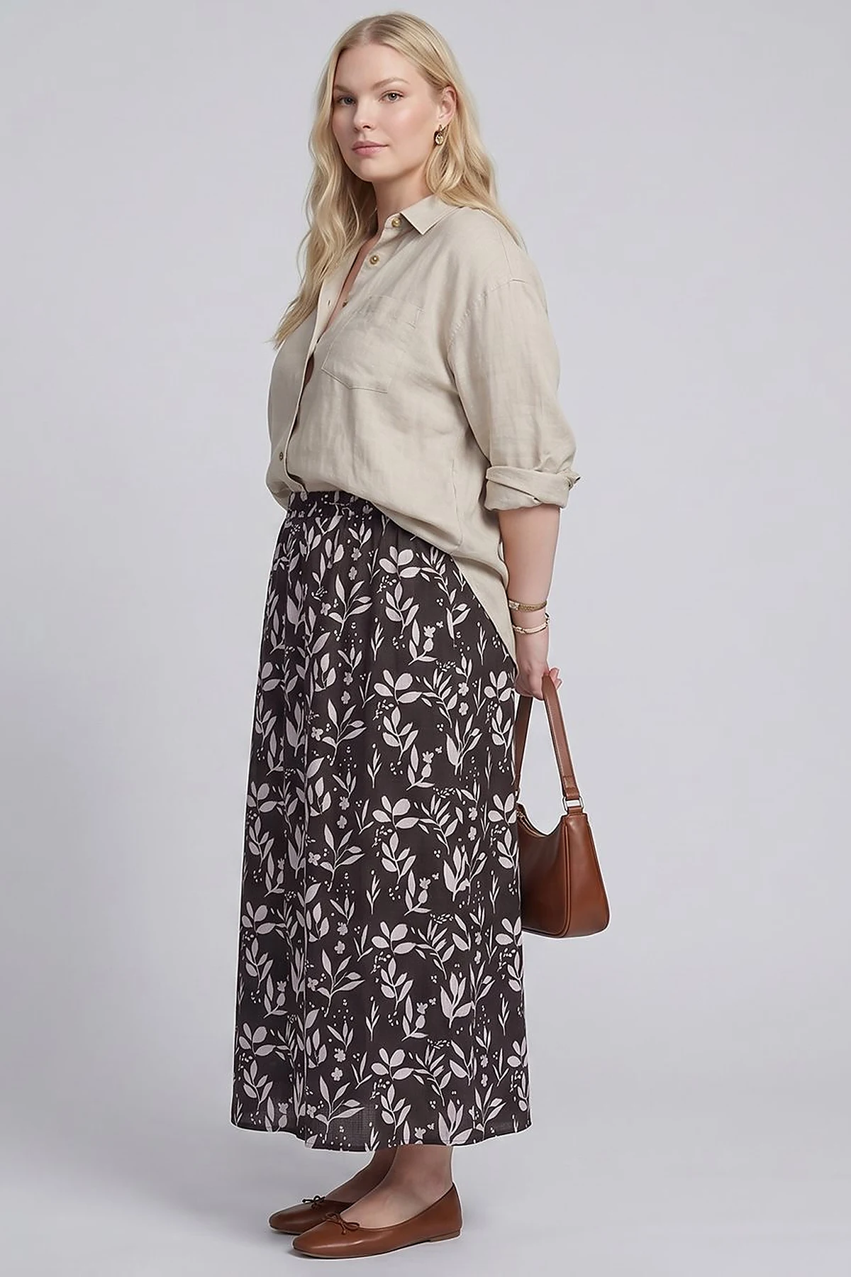 Floral Print Skirt – Brown