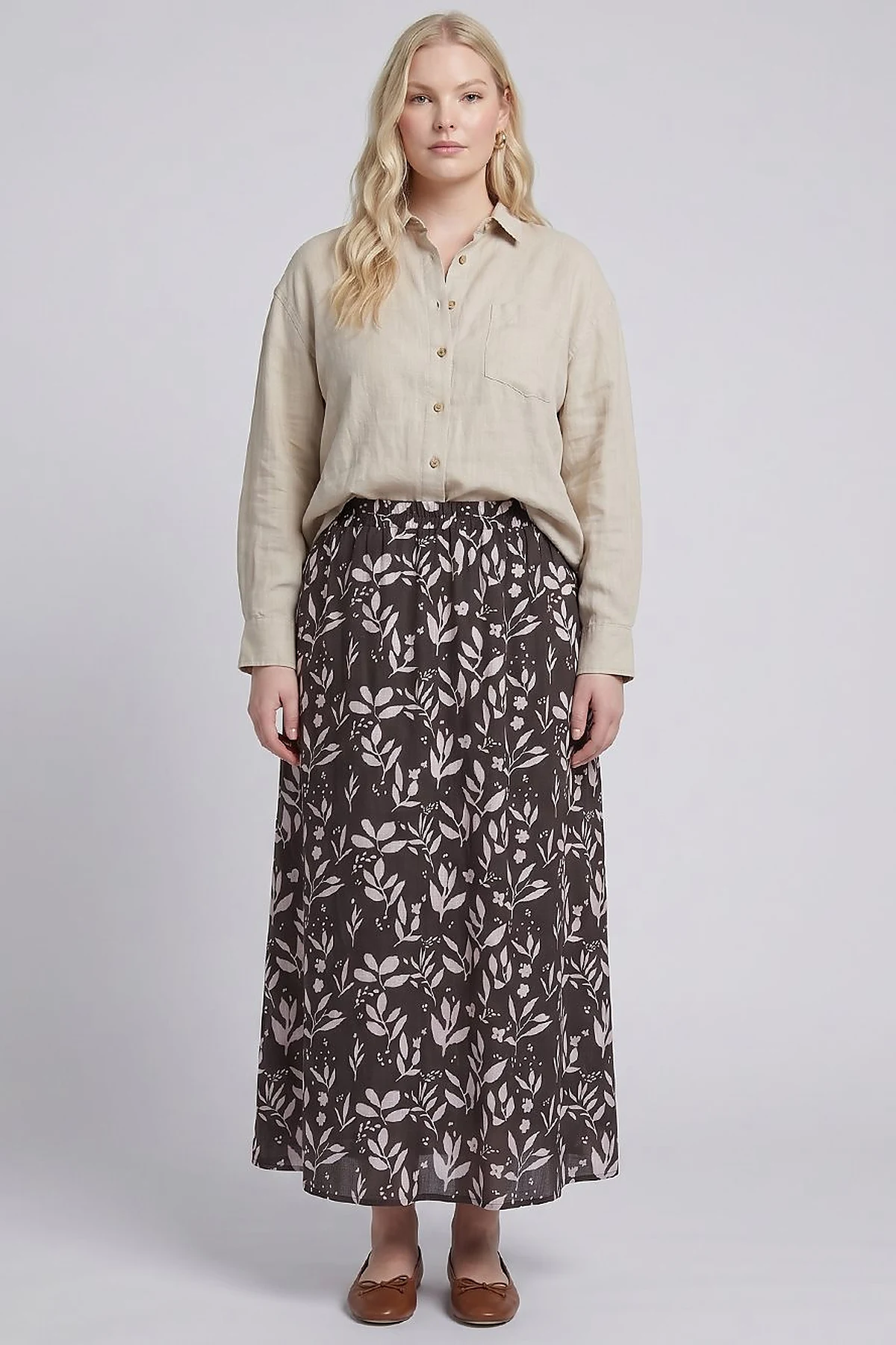 Floral Print Skirt – Brown