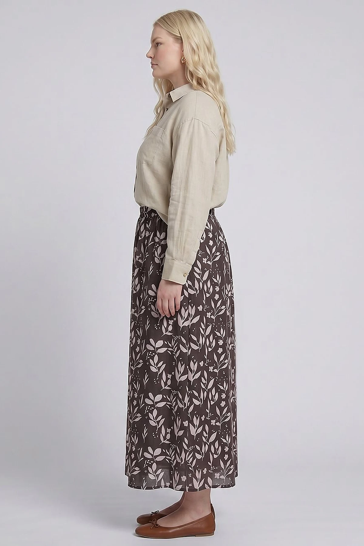 Floral Print Skirt – Brown