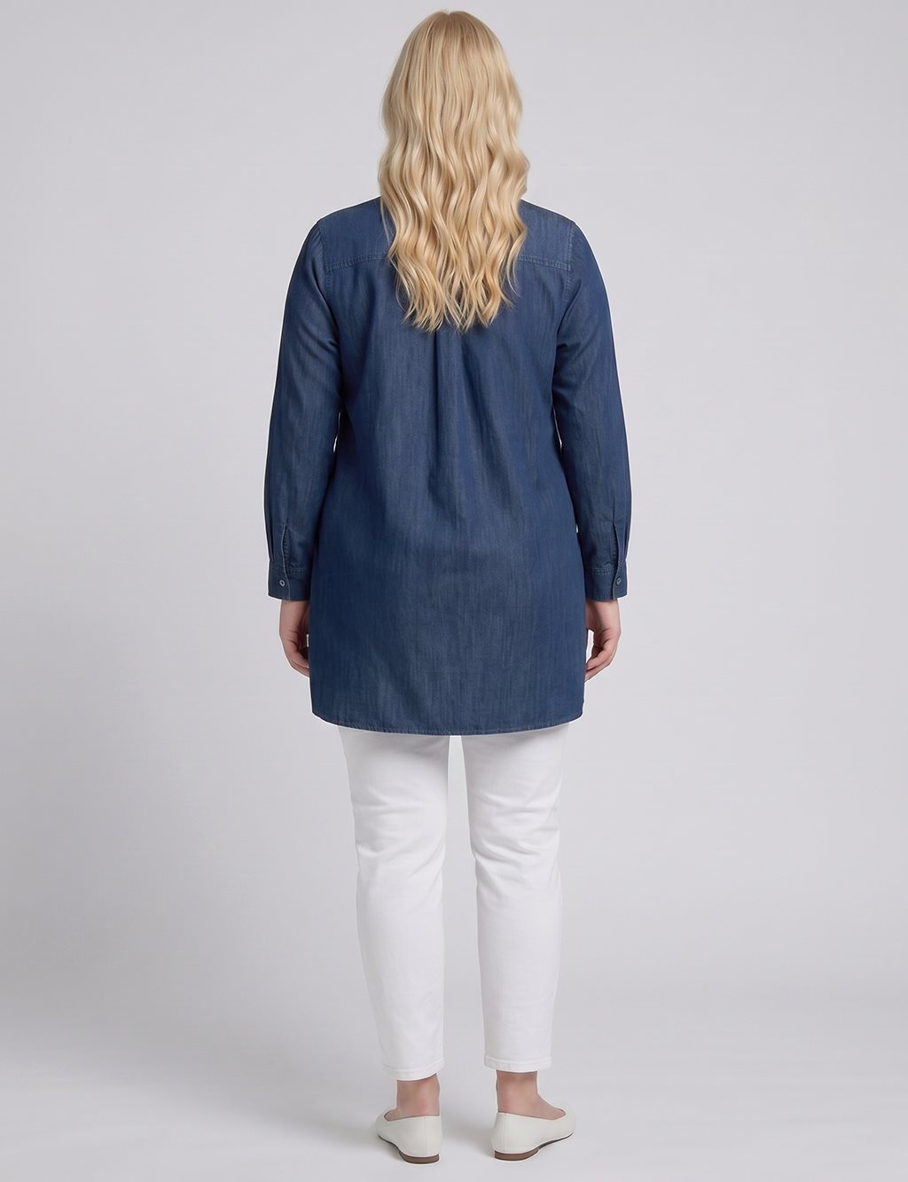 Washed Tunic with Embroidered Appliqué – Indigo