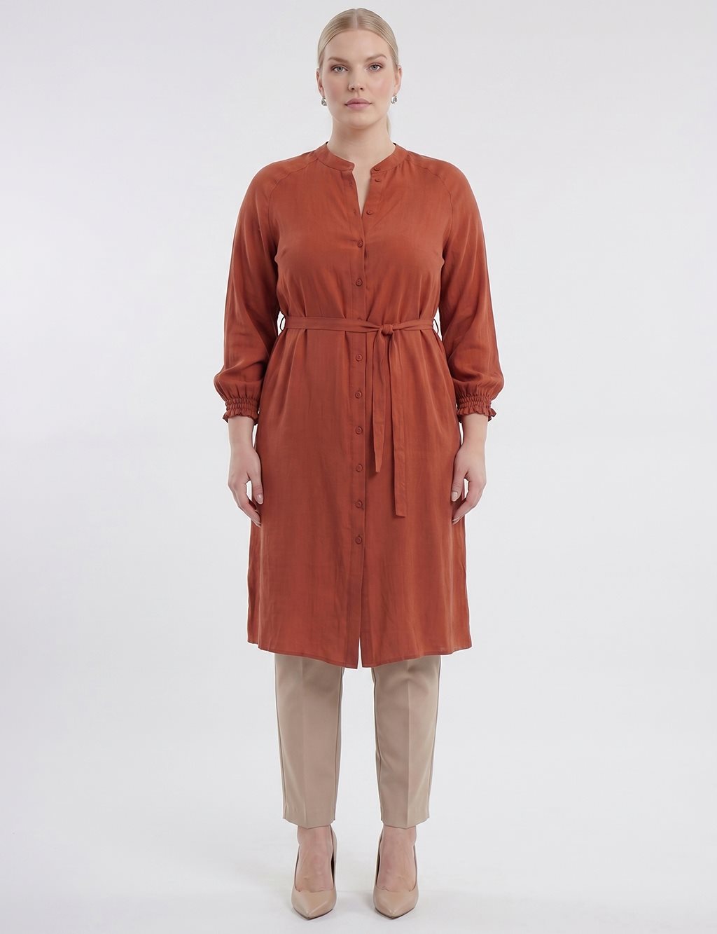 100% Lyocell Raglan Sleeve Long Tunic – Brick