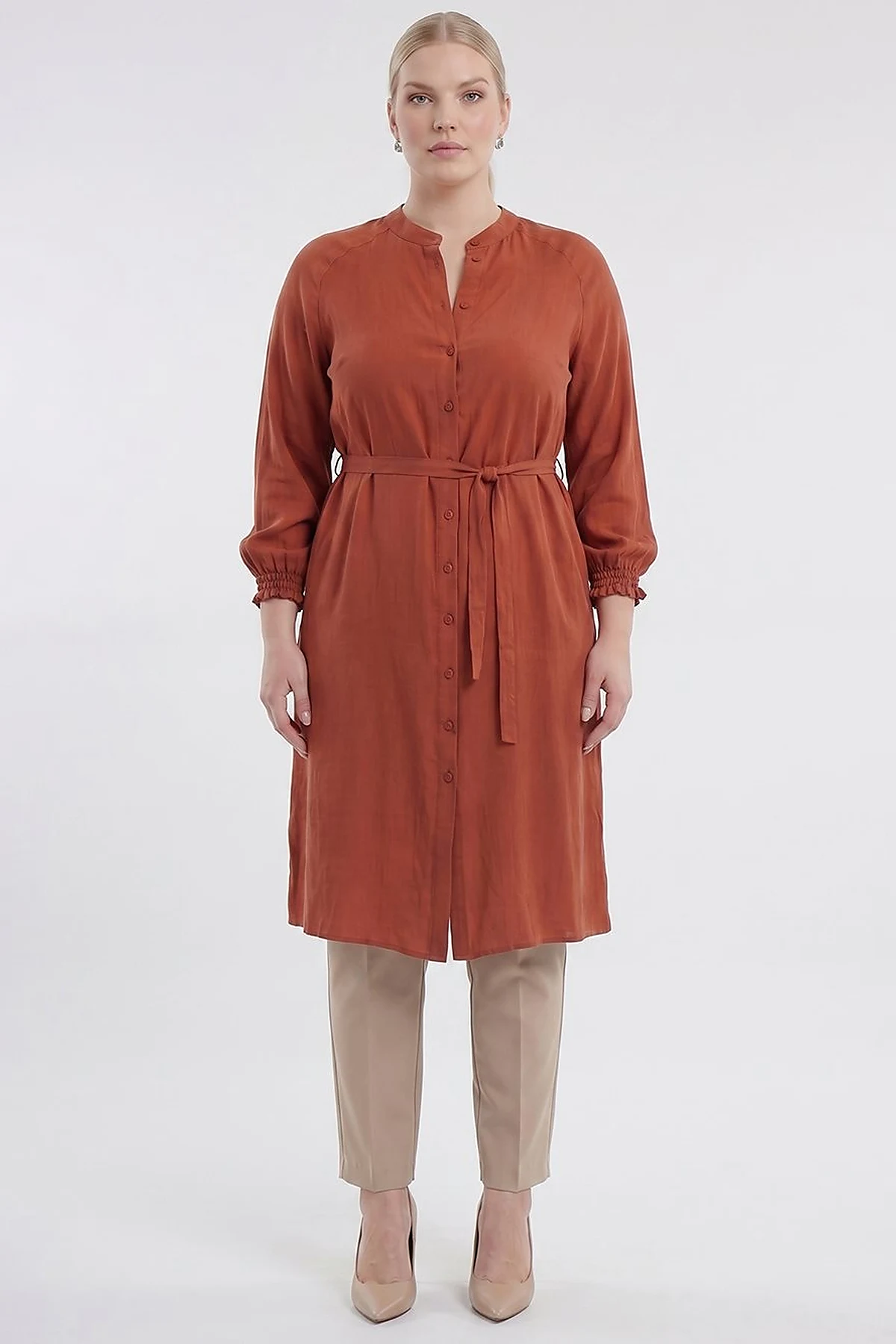 100% Lyocell Raglan Sleeve Long Tunic – Brick