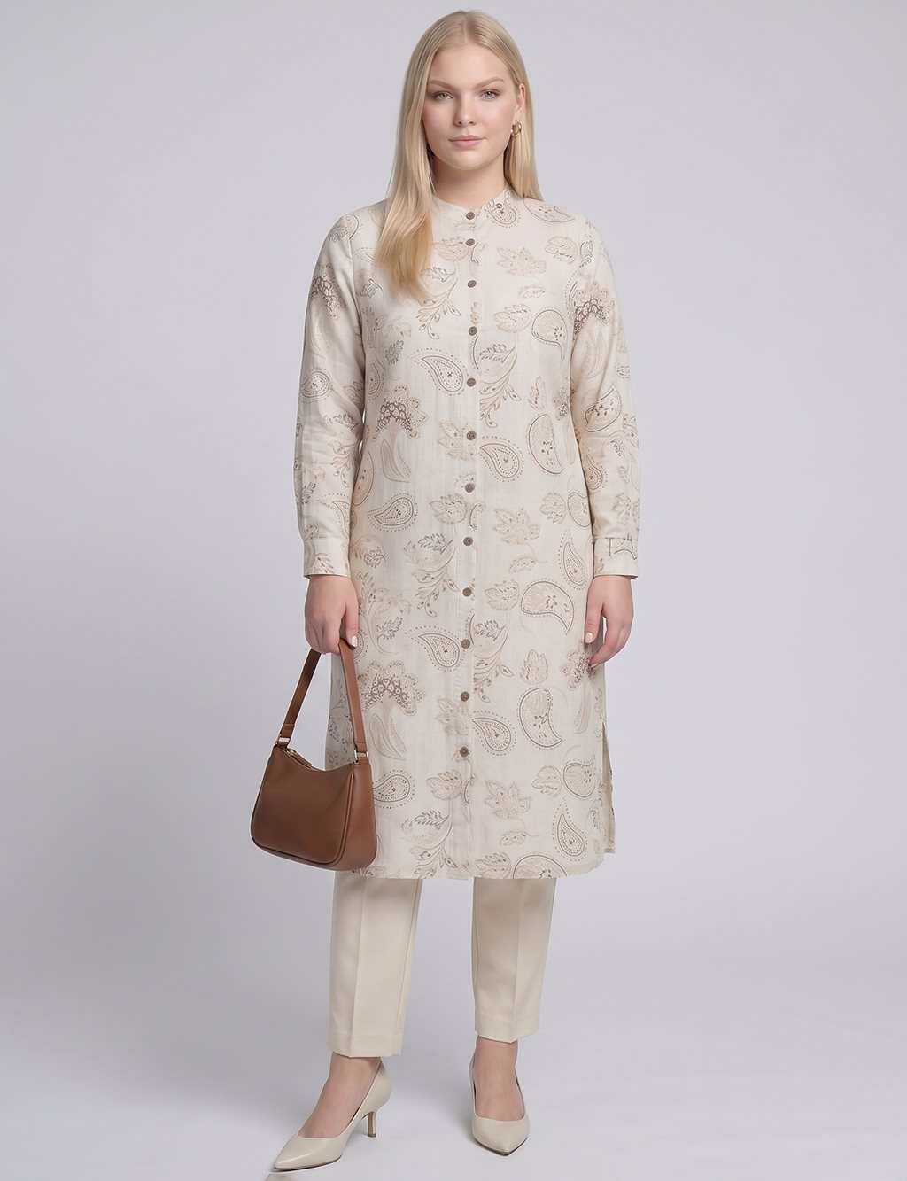 100% Cotton Patterned Tunic – Cream