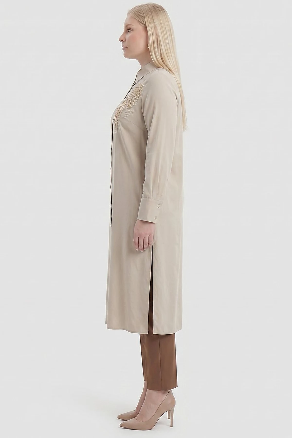 Embroidered Appliqué Modal Long Tunic – Moss Green