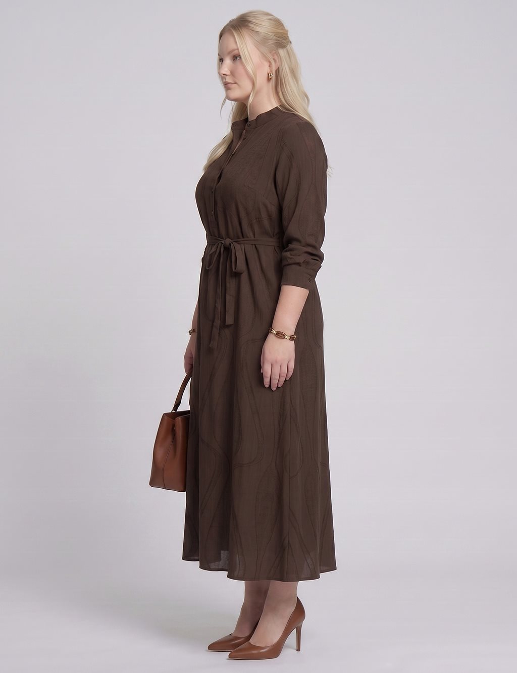 100% Lyocell Patterned Dress – Chocolate