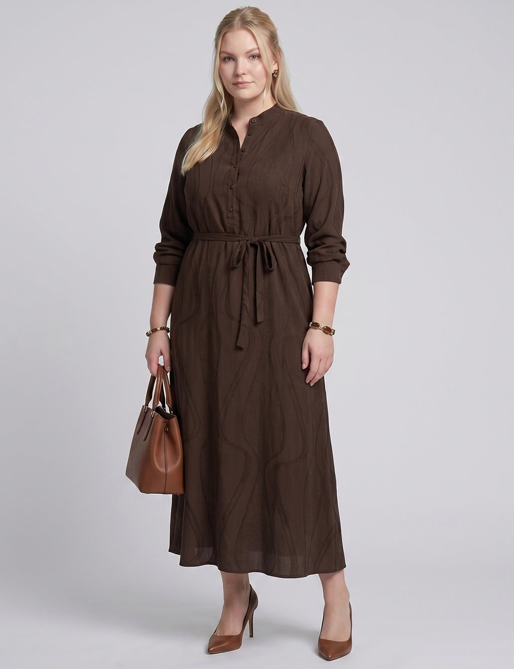 100% Lyocell Patterned Dress – Chocolate