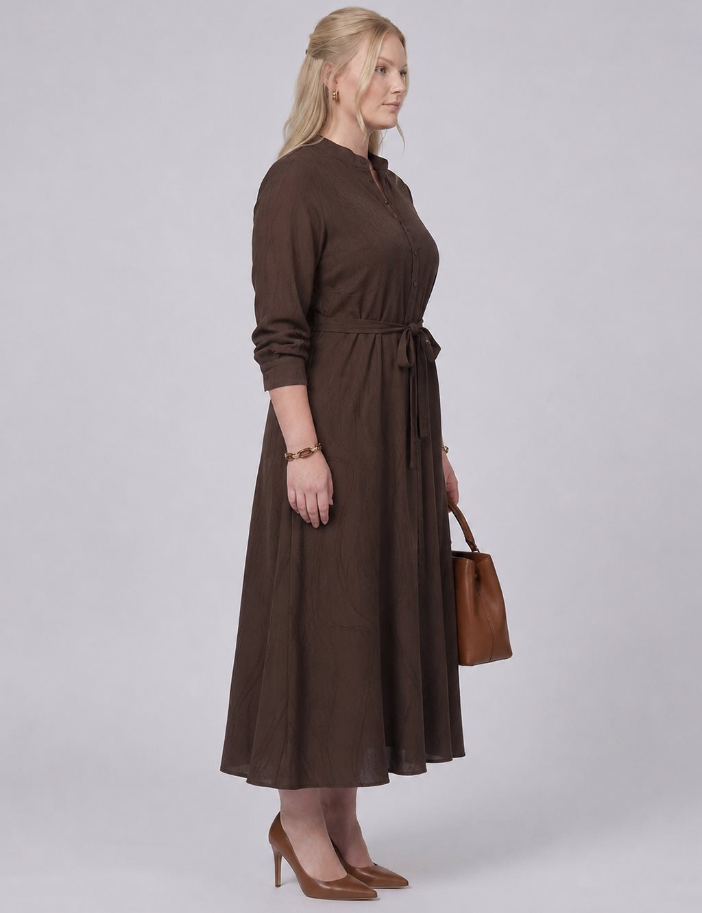 100% Lyocell Patterned Dress – Chocolate