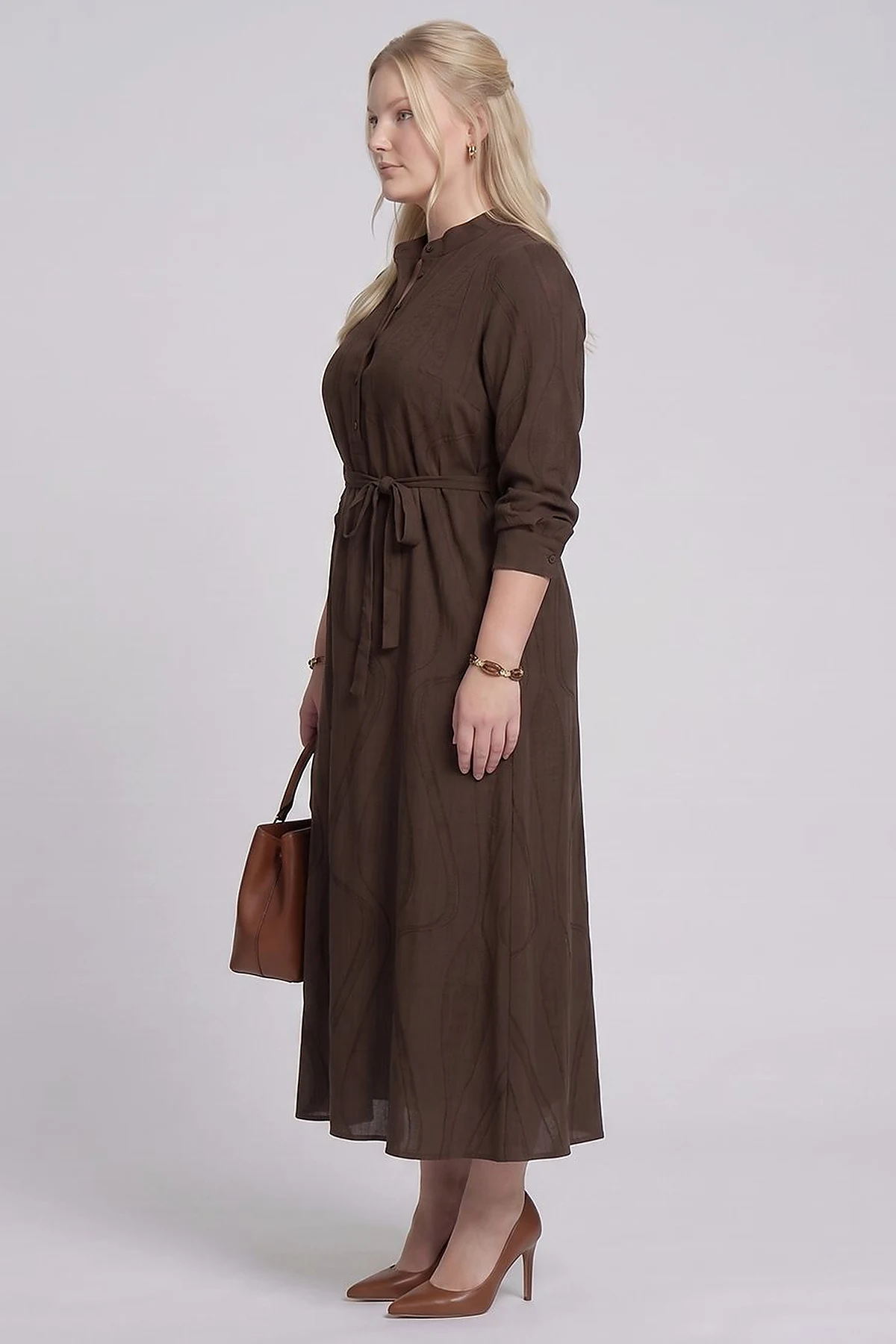 100% Lyocell Patterned Dress – Chocolate