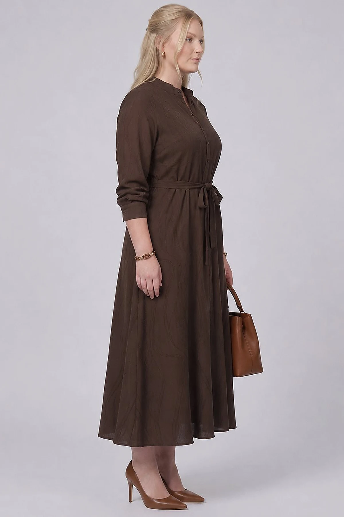 100% Lyocell Patterned Dress – Chocolate