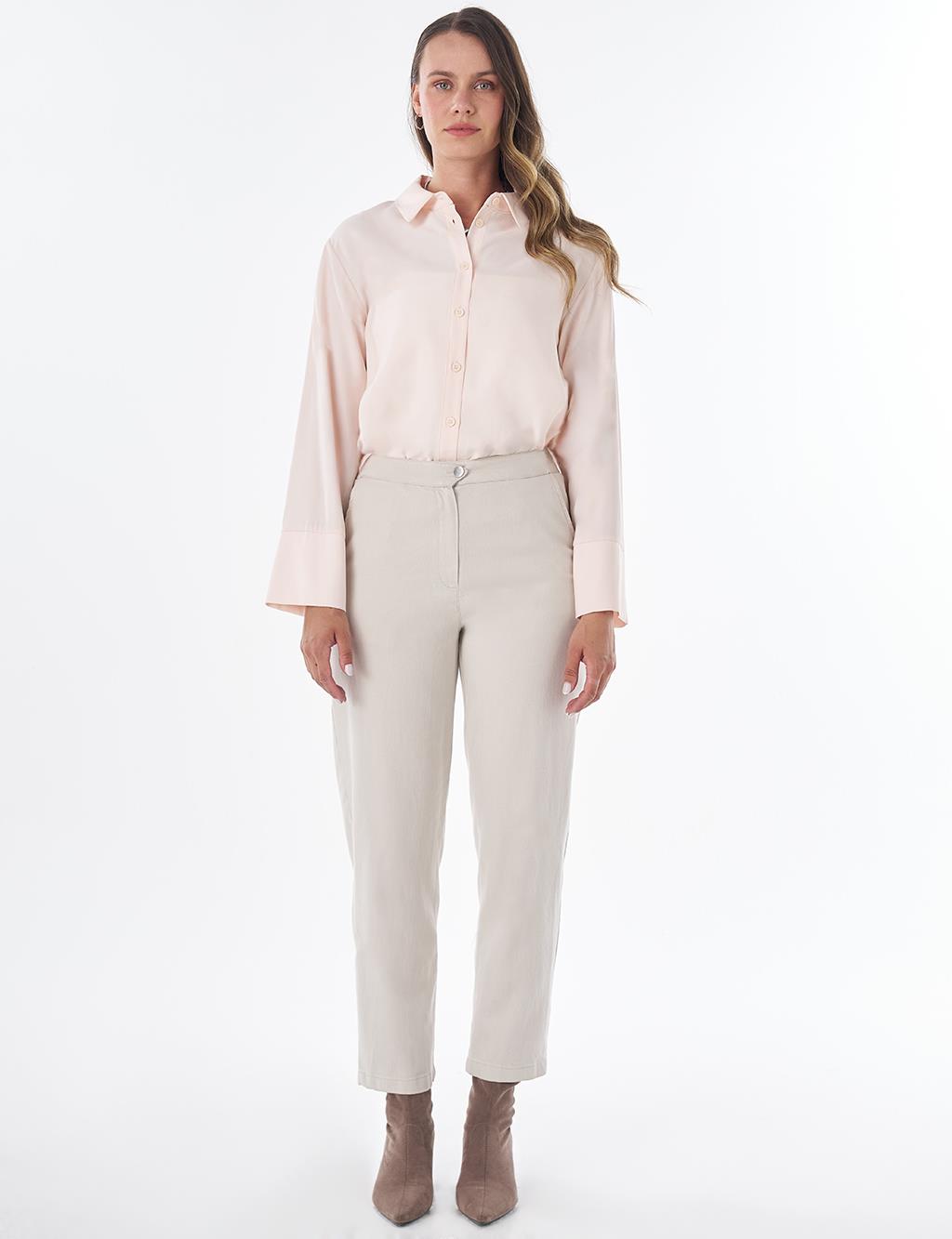 Elastic Waist Non-Denim Pants Light Grey