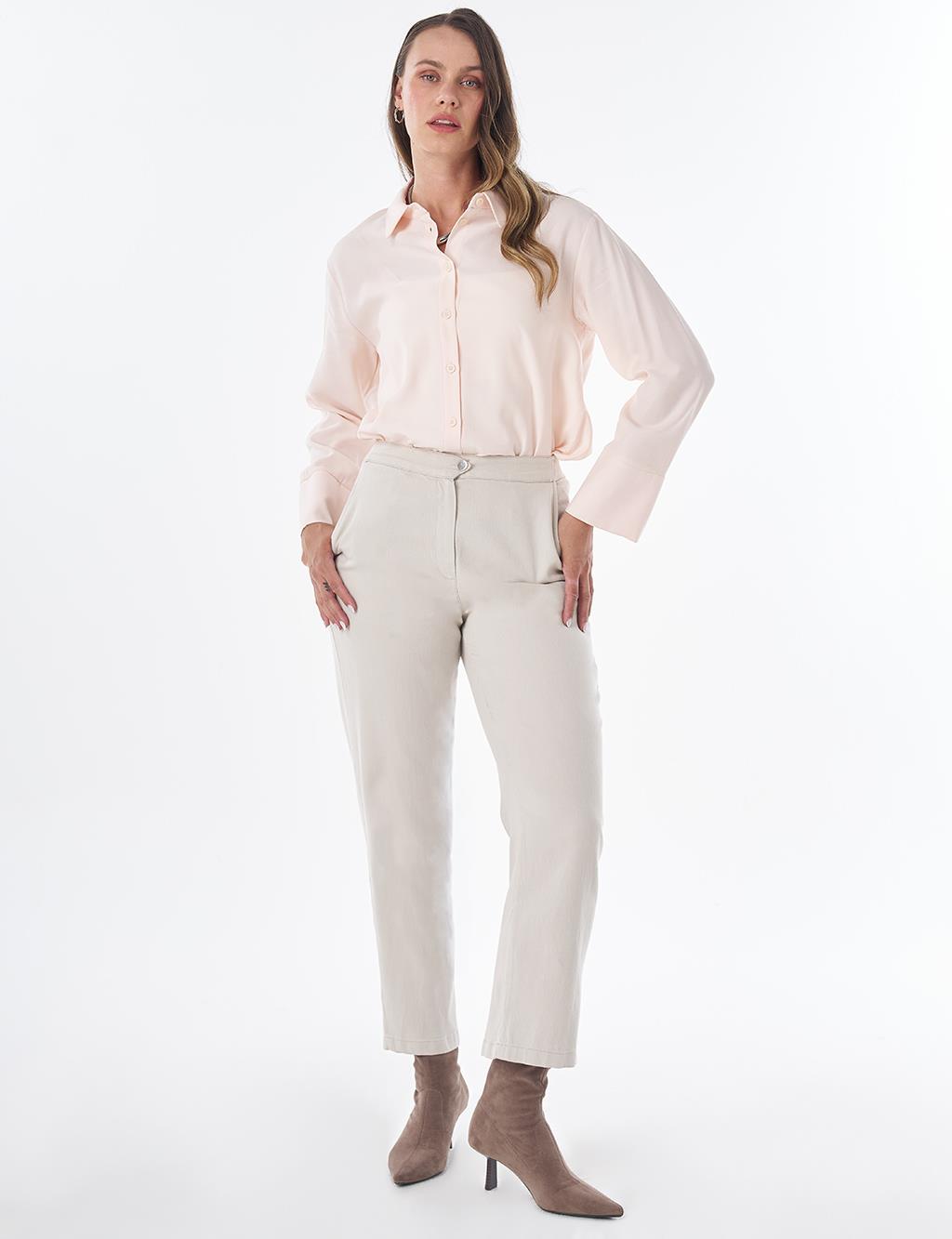 Elastic Waist Non-Denim Pants Light Grey