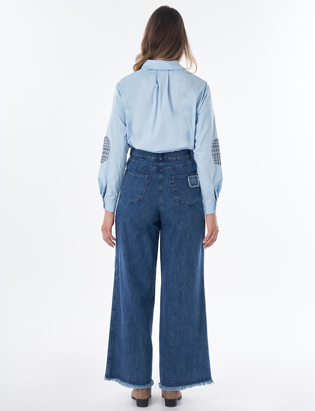 Washed Embroidered Denim Pants Blue