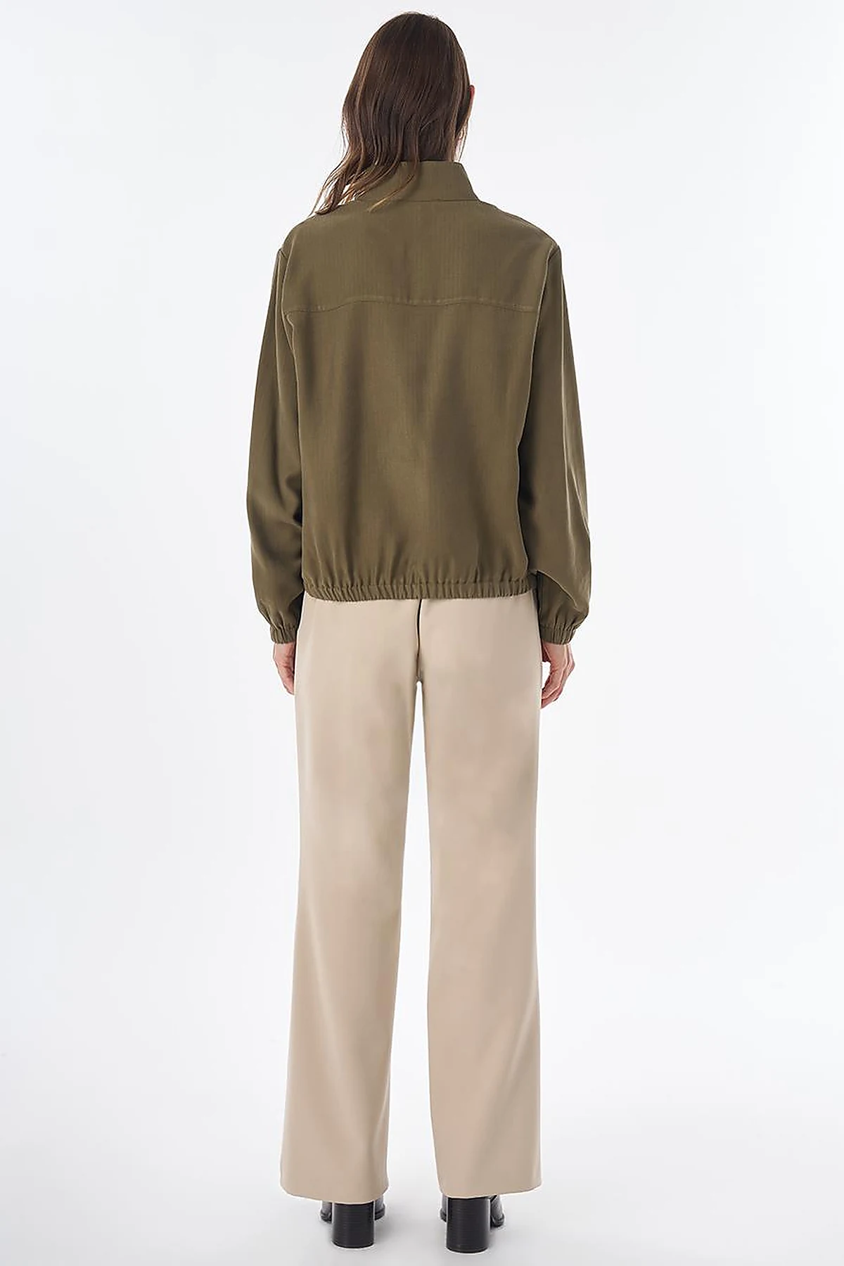 Stand Collar Rayon Blouse Khaki