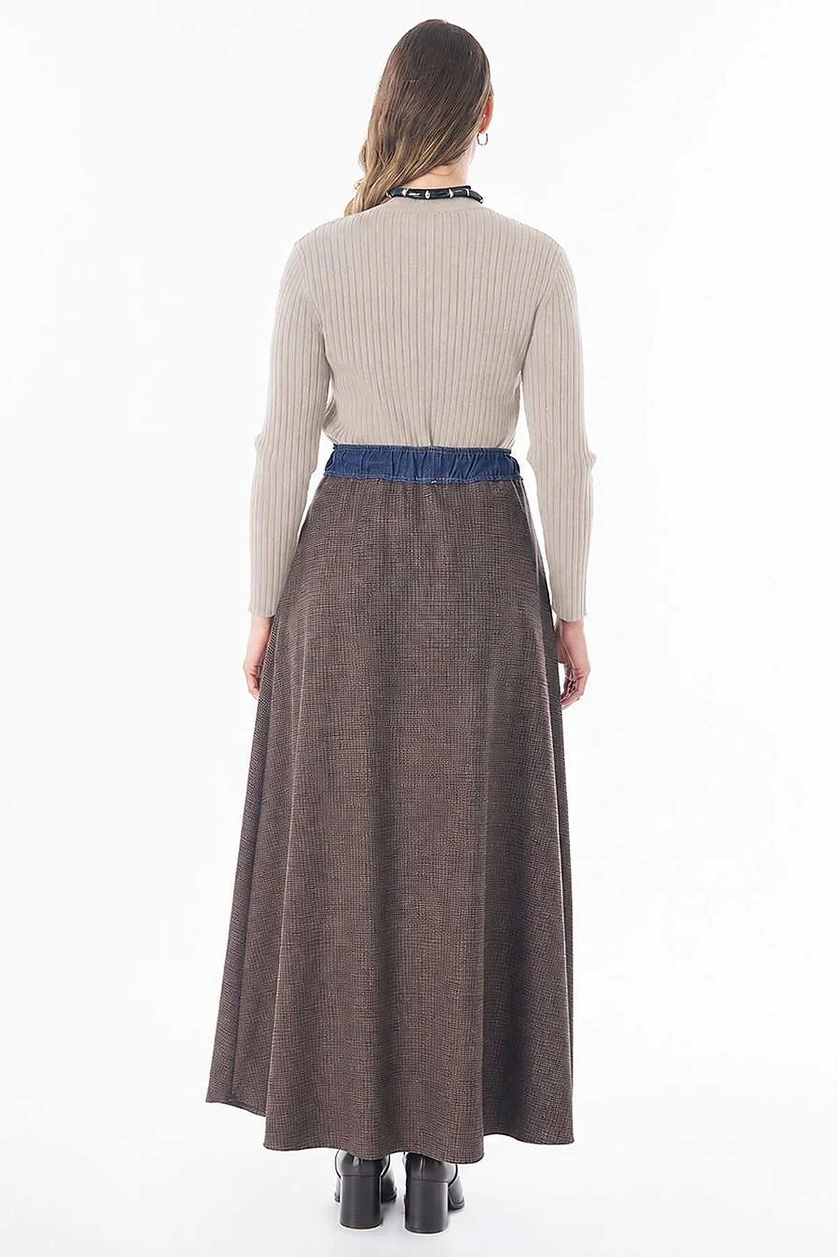Plaid Flared Skirt Brown