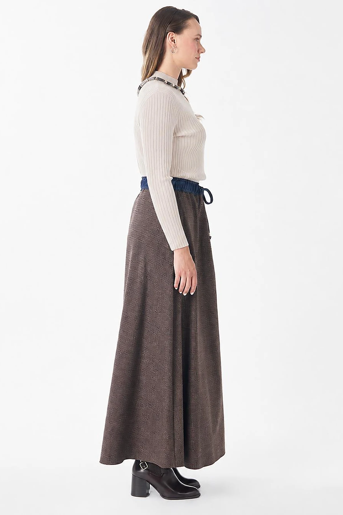 Plaid Flared Skirt Brown