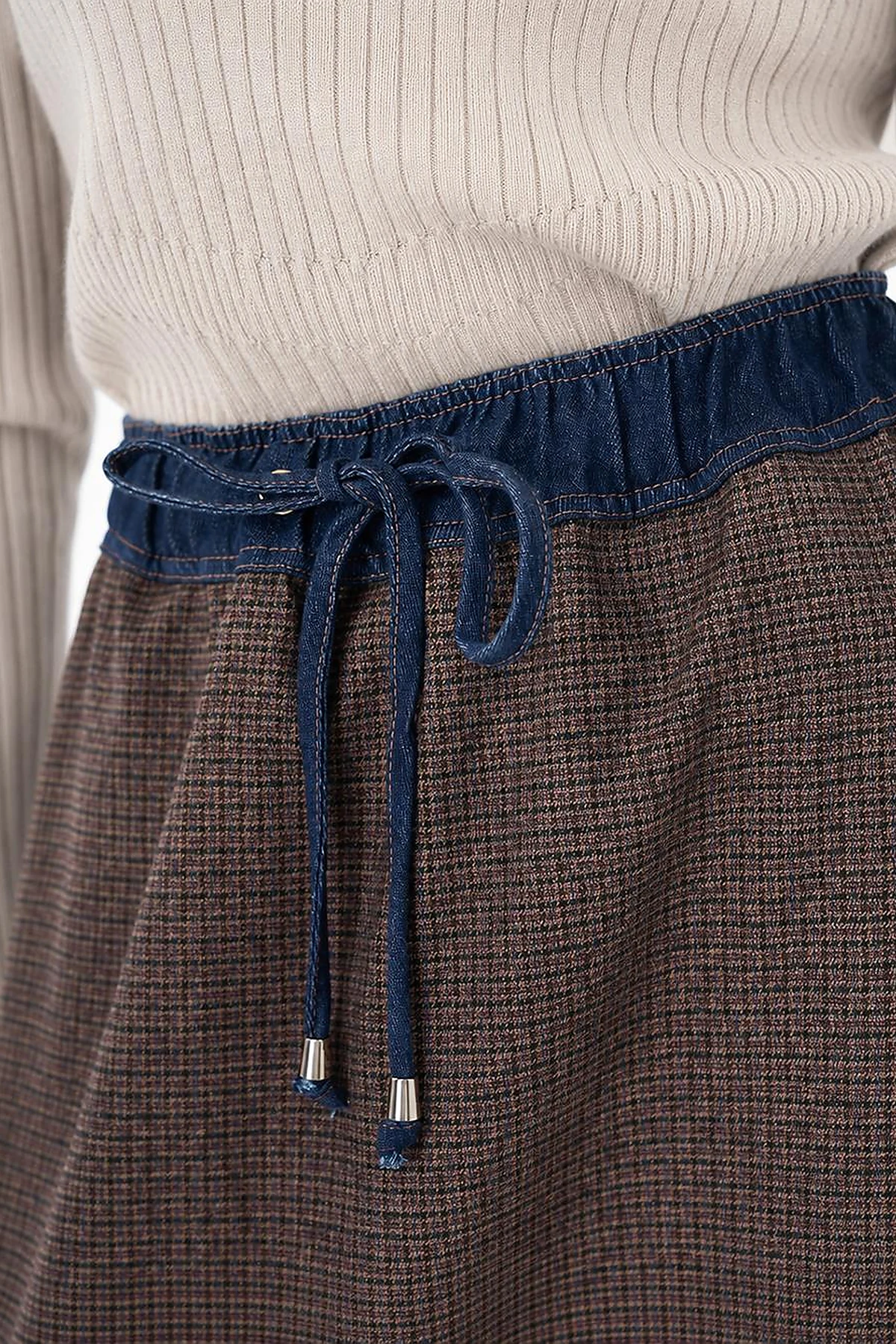 Plaid Flared Skirt Brown