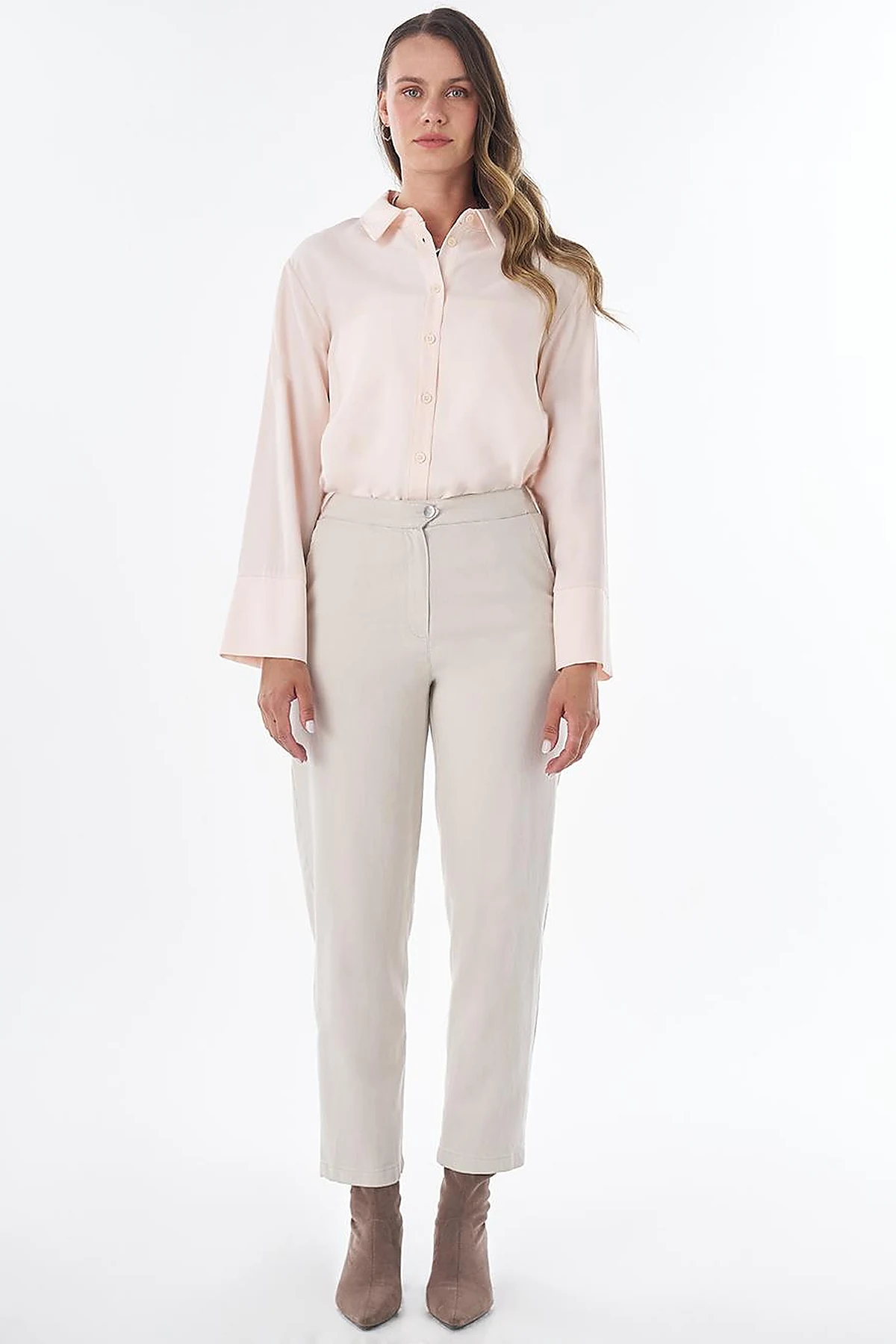 Elastic Waist Non-Denim Pants Light Grey
