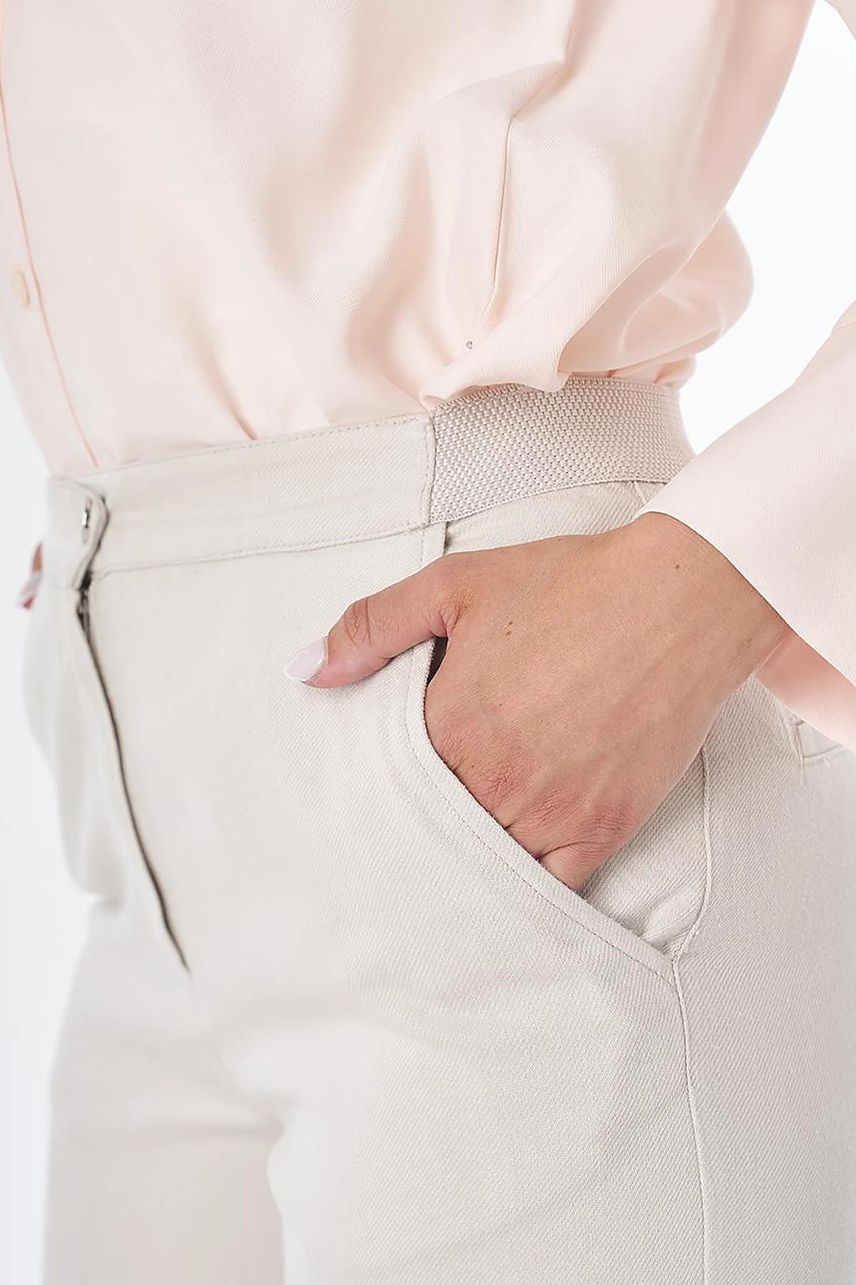 Elastic Waist Non-Denim Pants Light Grey